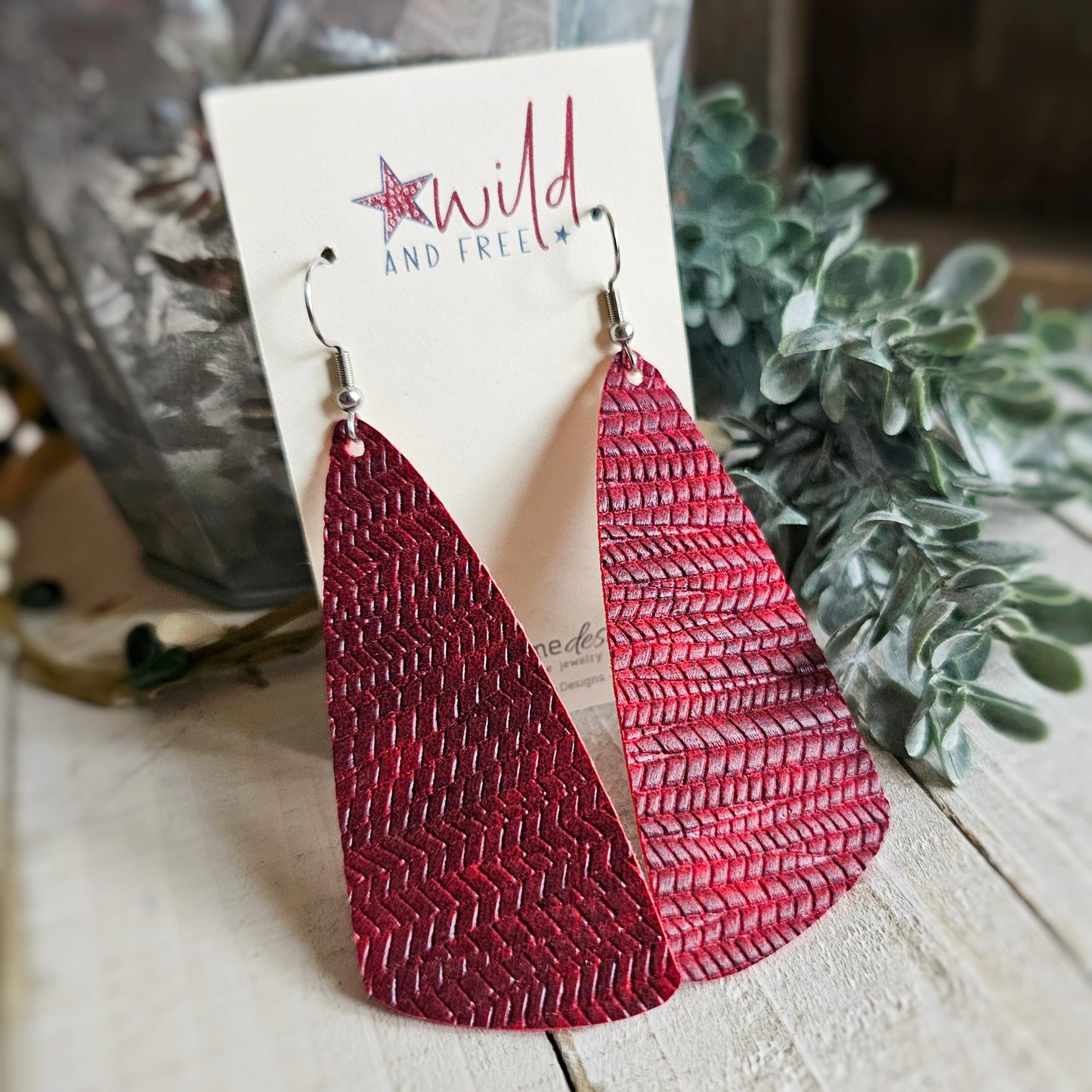 Red Faux Leather Dangle Earrings