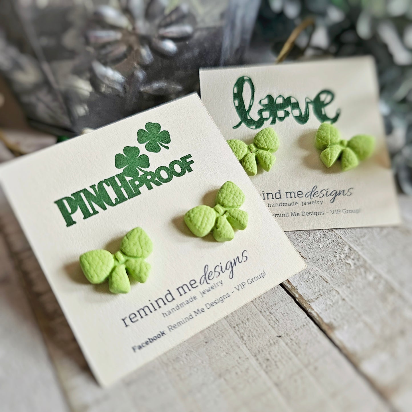 Green Bow Clay Stud Earrings