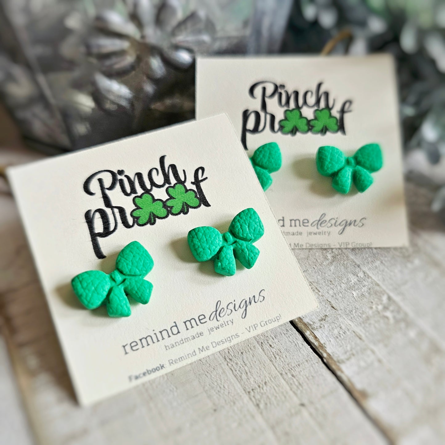 Green Bow Clay Stud Earrings