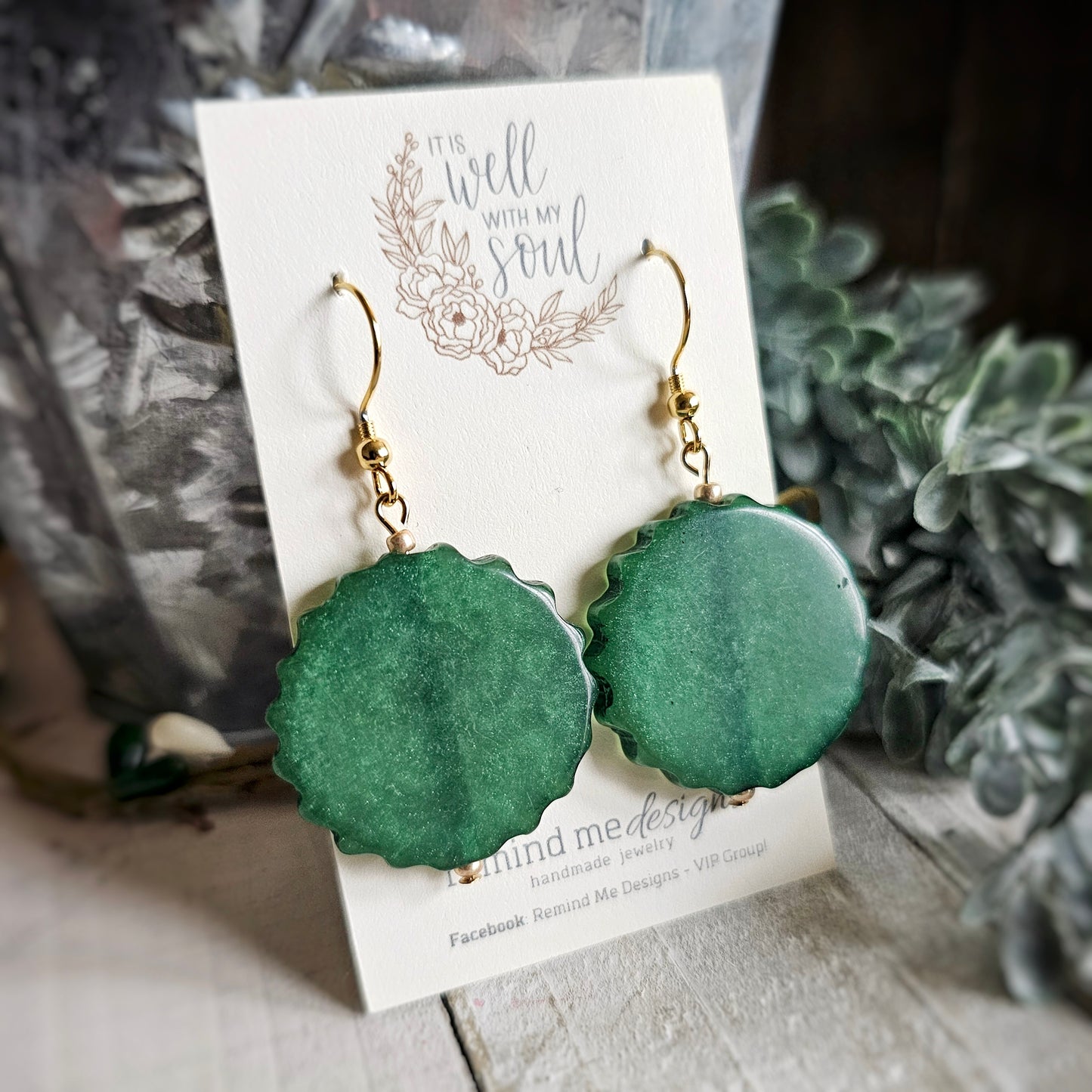 Green Acrylic Beaded Dangle Earrings