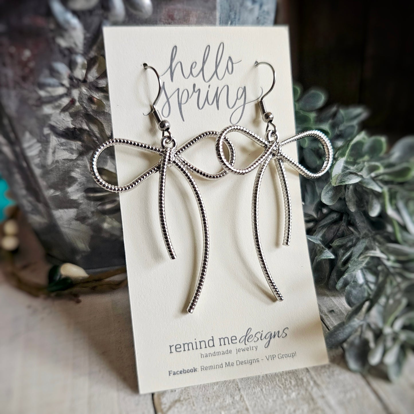 Silver Bow Dangle Earrings