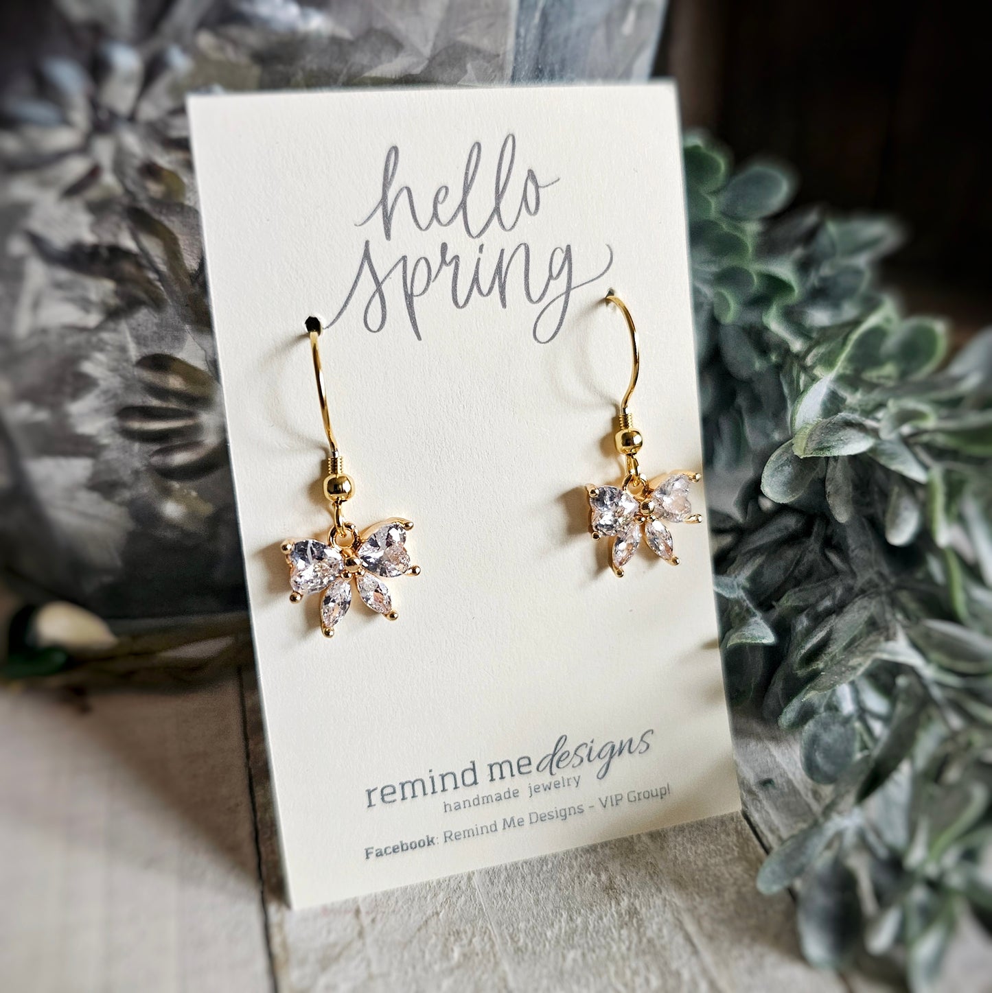 Clear Rhinestone Gold Bow Dangle Earrings