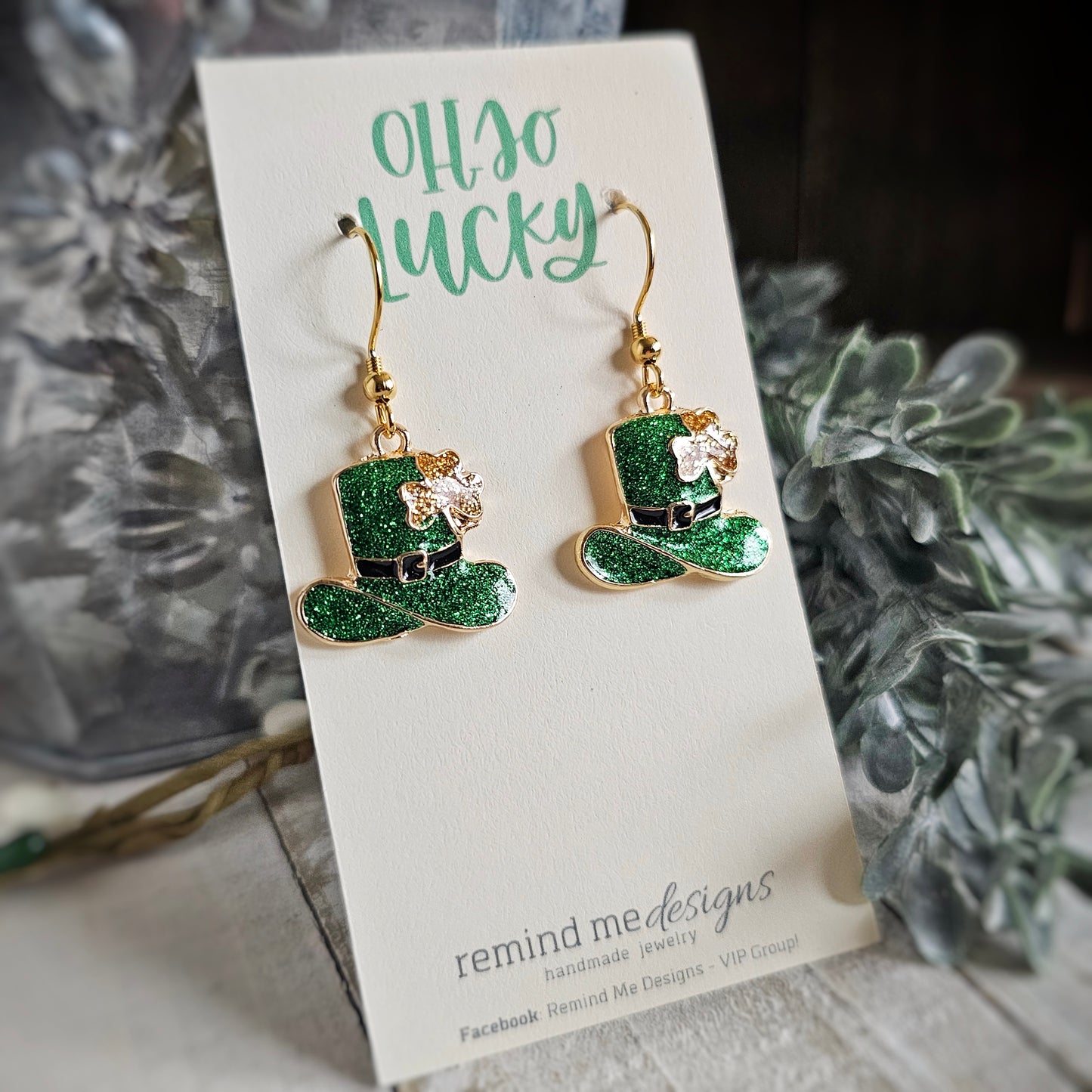 Green Hat Charm Dangle Earrings