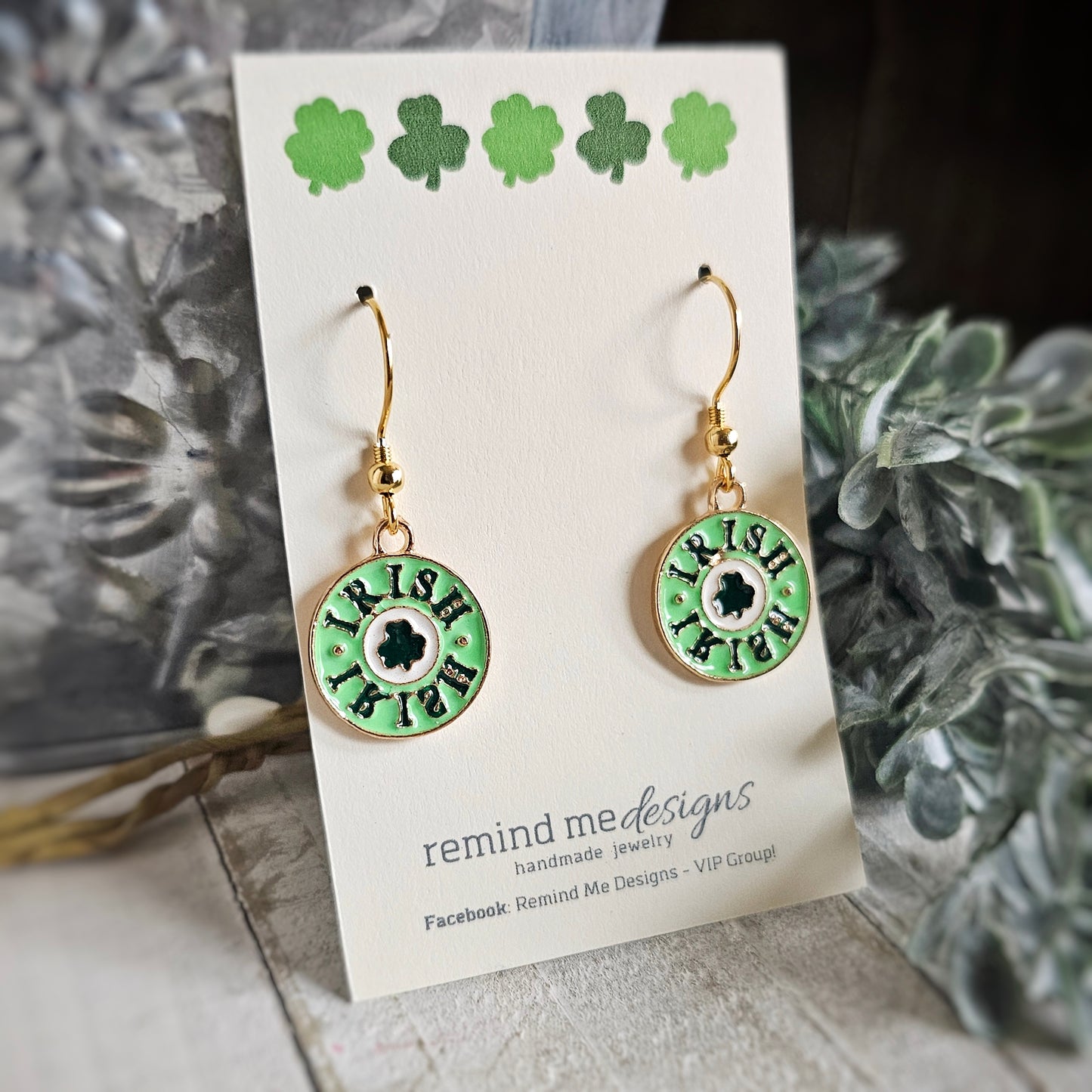 Irish Shamrock Charm Dangle Earrings