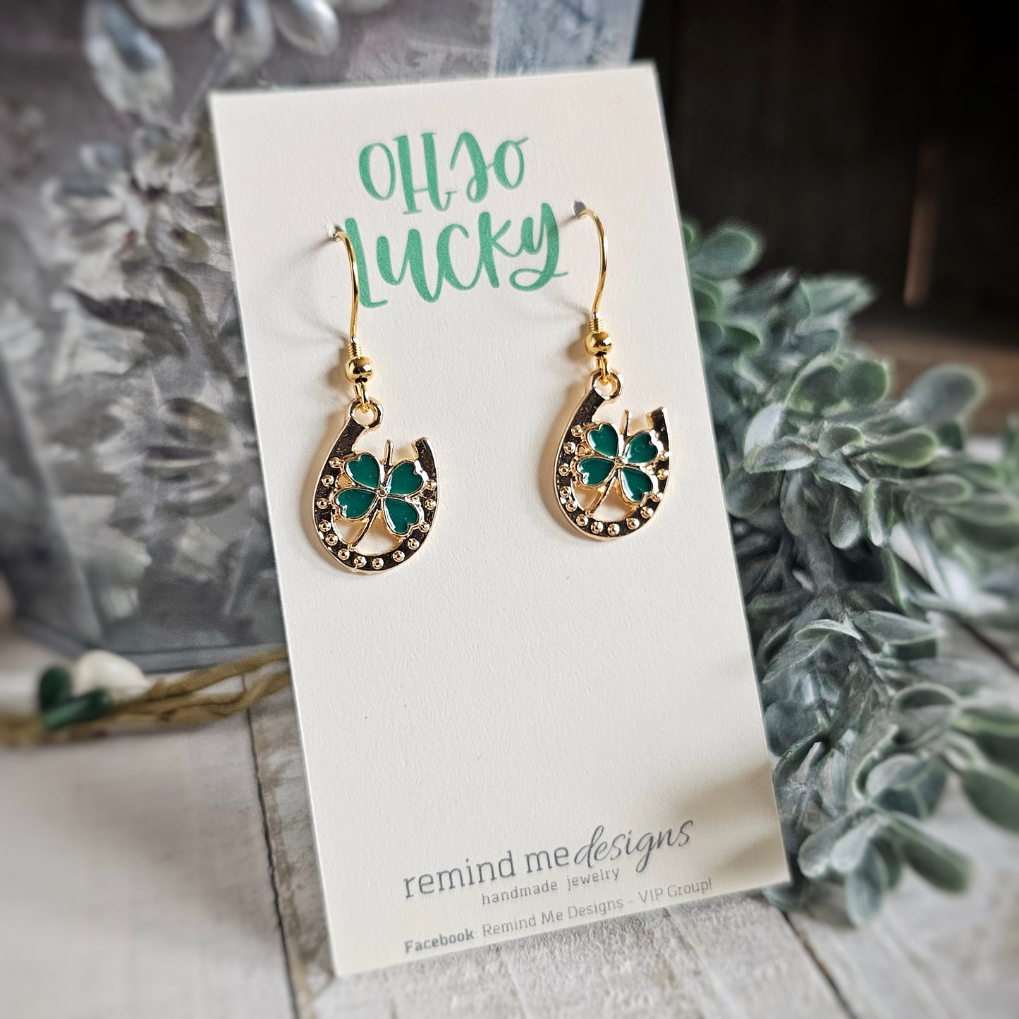 Shamrock Horseshoe Charm Dangle Earrings