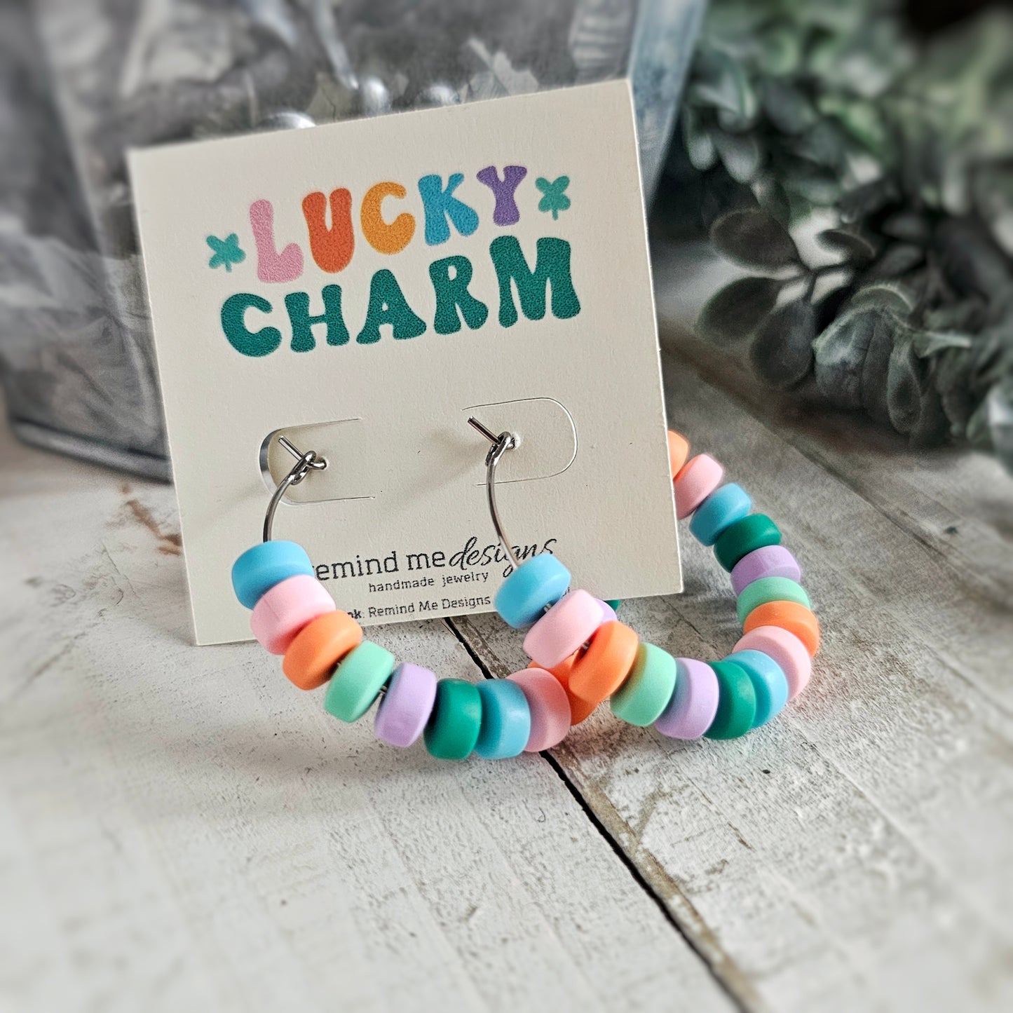 Spring Colorful Clay Beaded Hoop Earrings