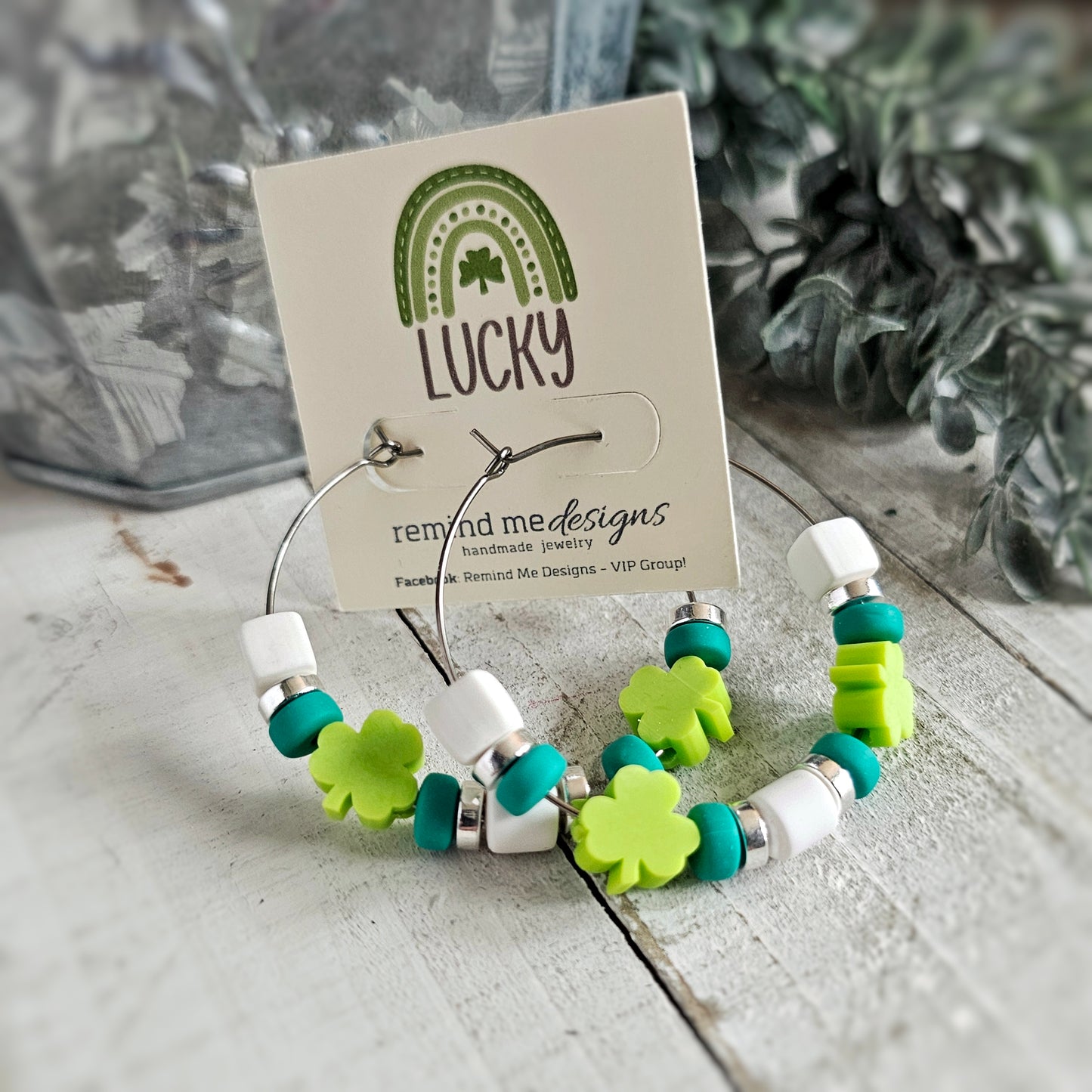 Shamrock Clay Beaded Hoops Earrings