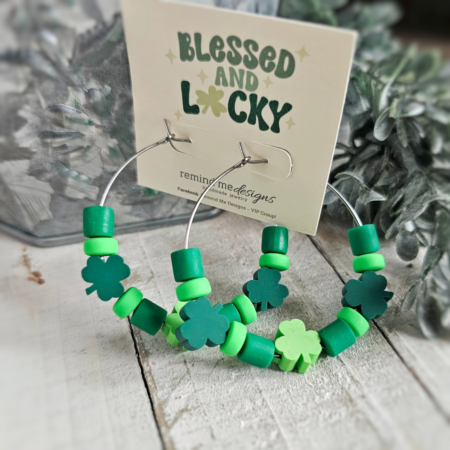 Shamrock Clay Beaded Hoops Earrings
