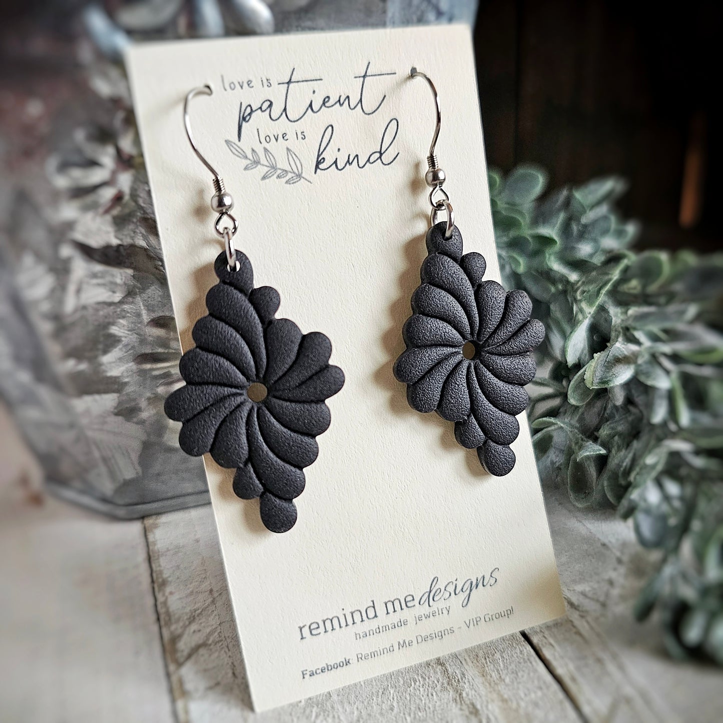 Black Polymer Clay Dangle Earrings