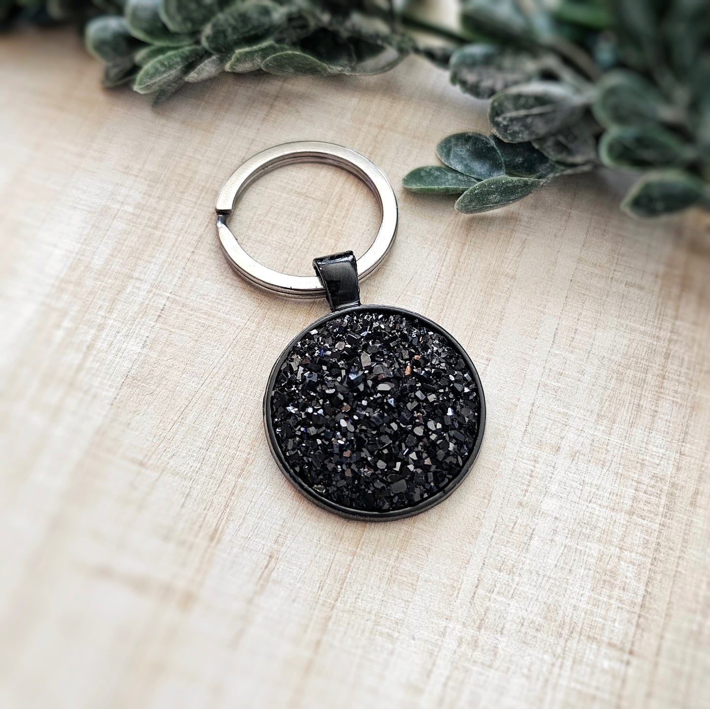Black Druzy Keychain