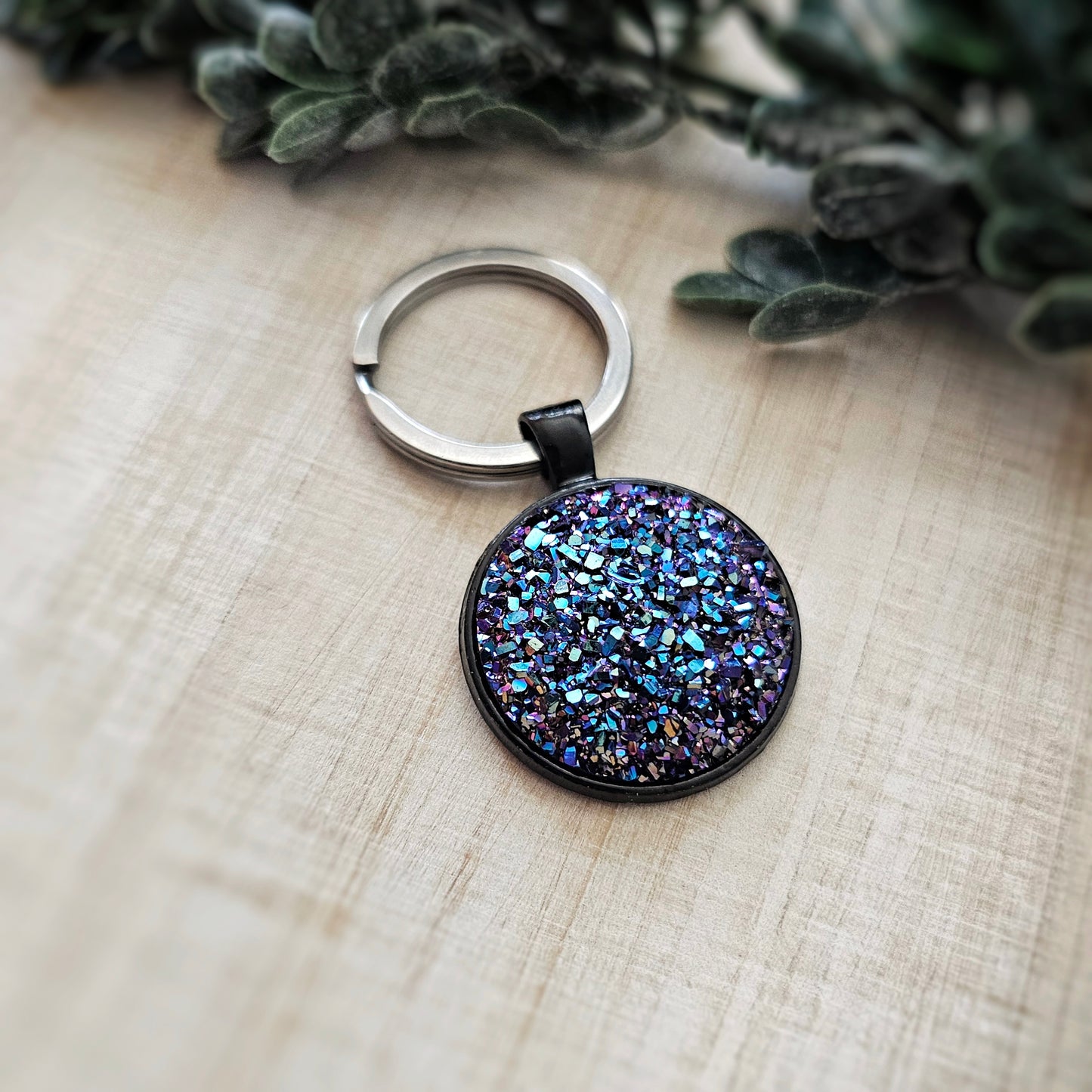 Purple and Aqua Druzy Keychain