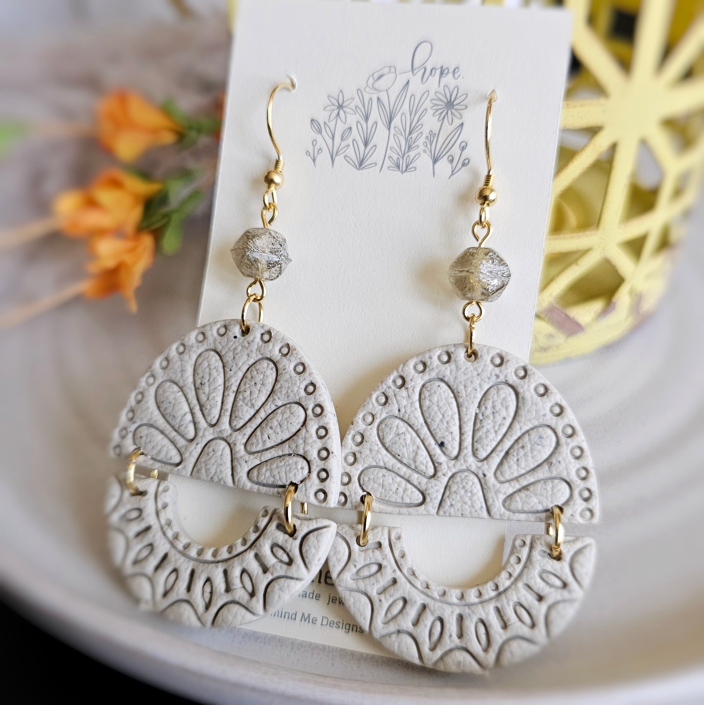 Light Gray Granite Clay Boho Dangle Earrings