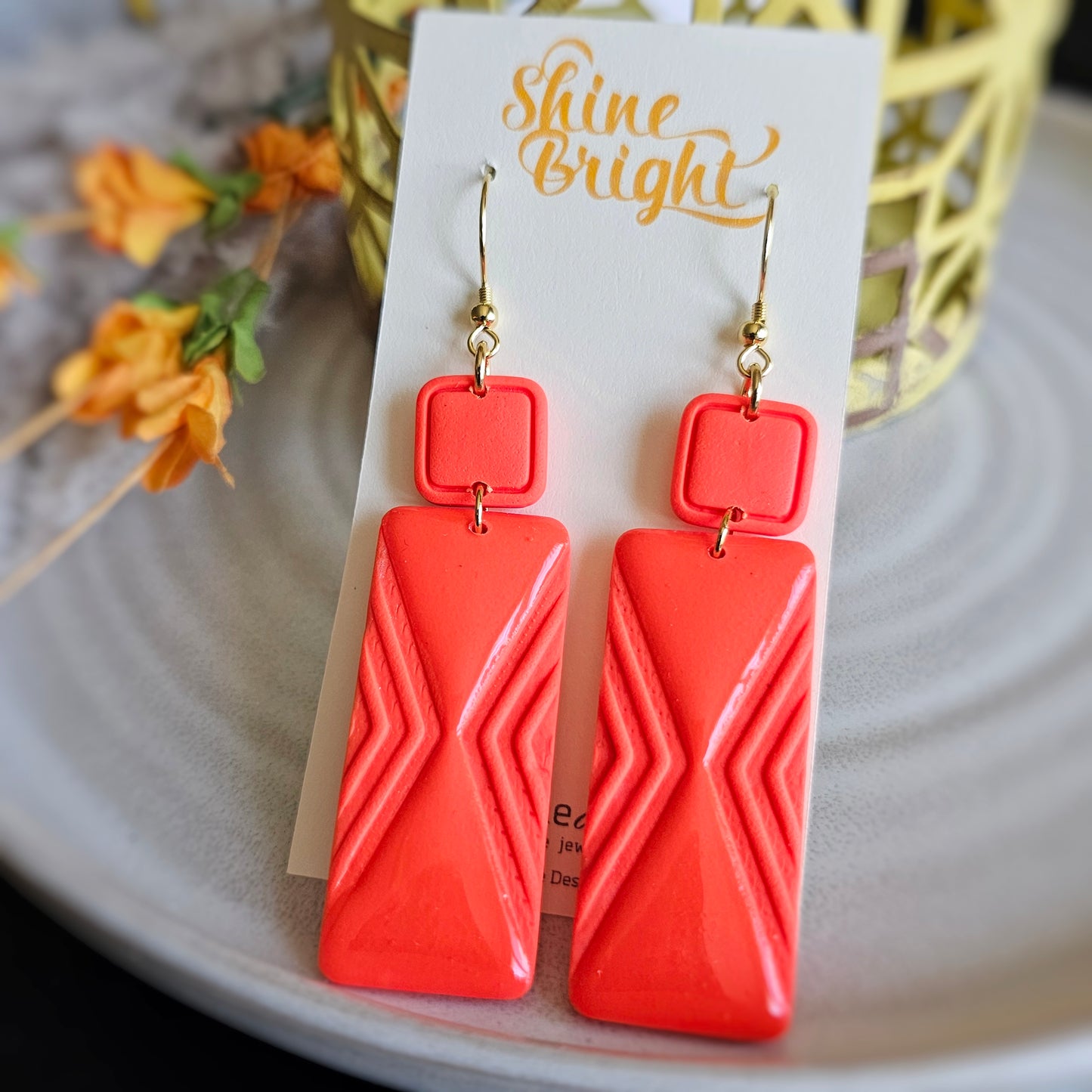 Bright Tangerine Polymer Clay Dangle Earrings