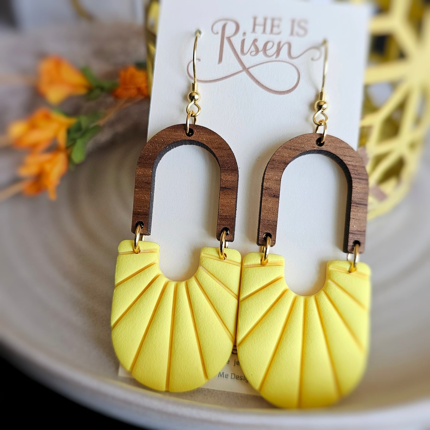 Bright Yellow Polymer Clay Dangle Earrings