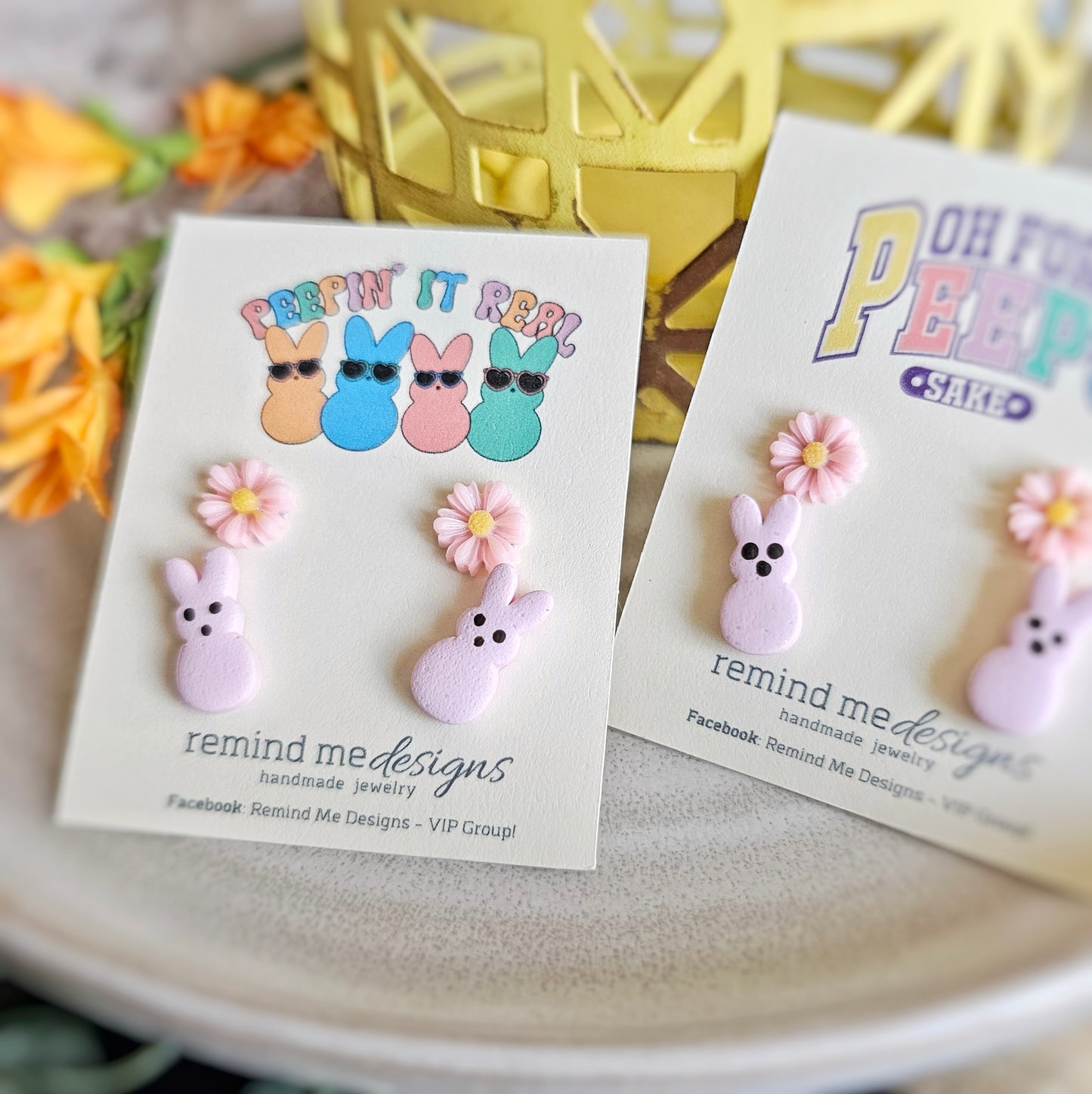 Light Pink Daisy Flower and Peeps Stud Earrings Set