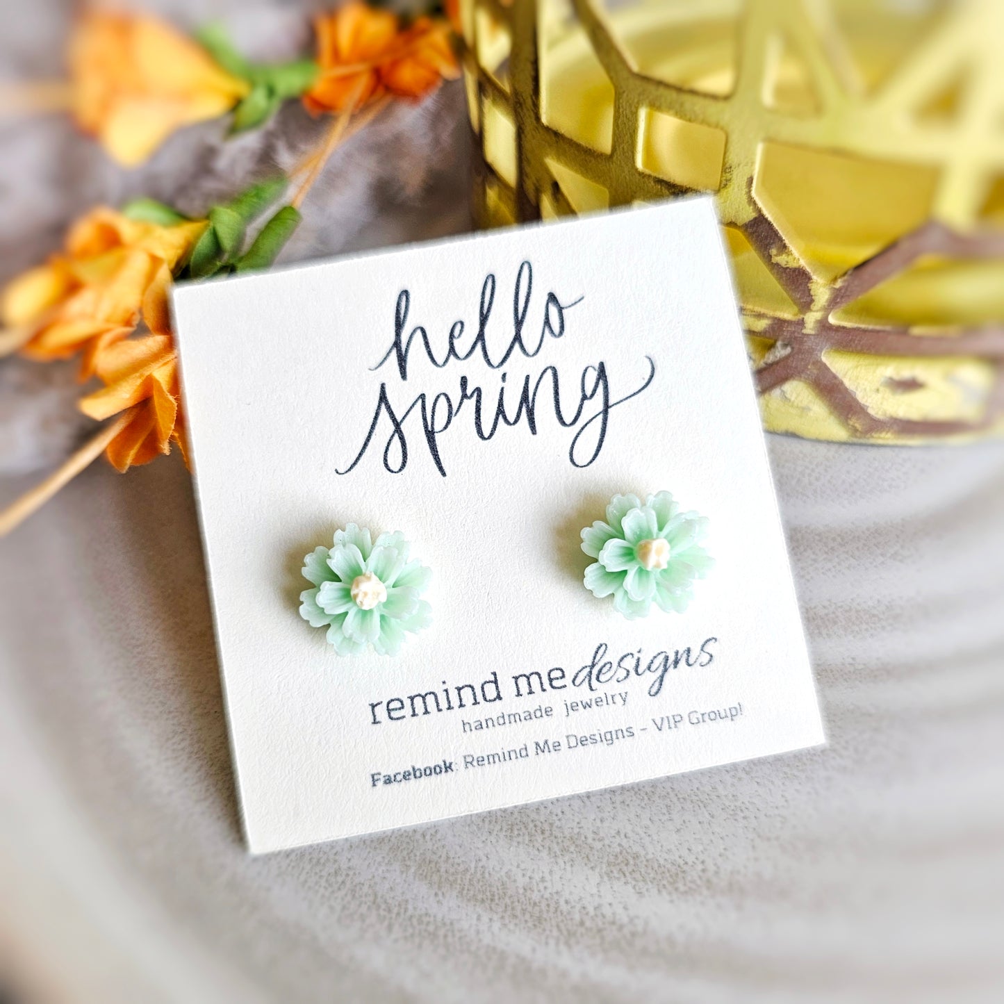 Mint Green Flower Stud Earrings
