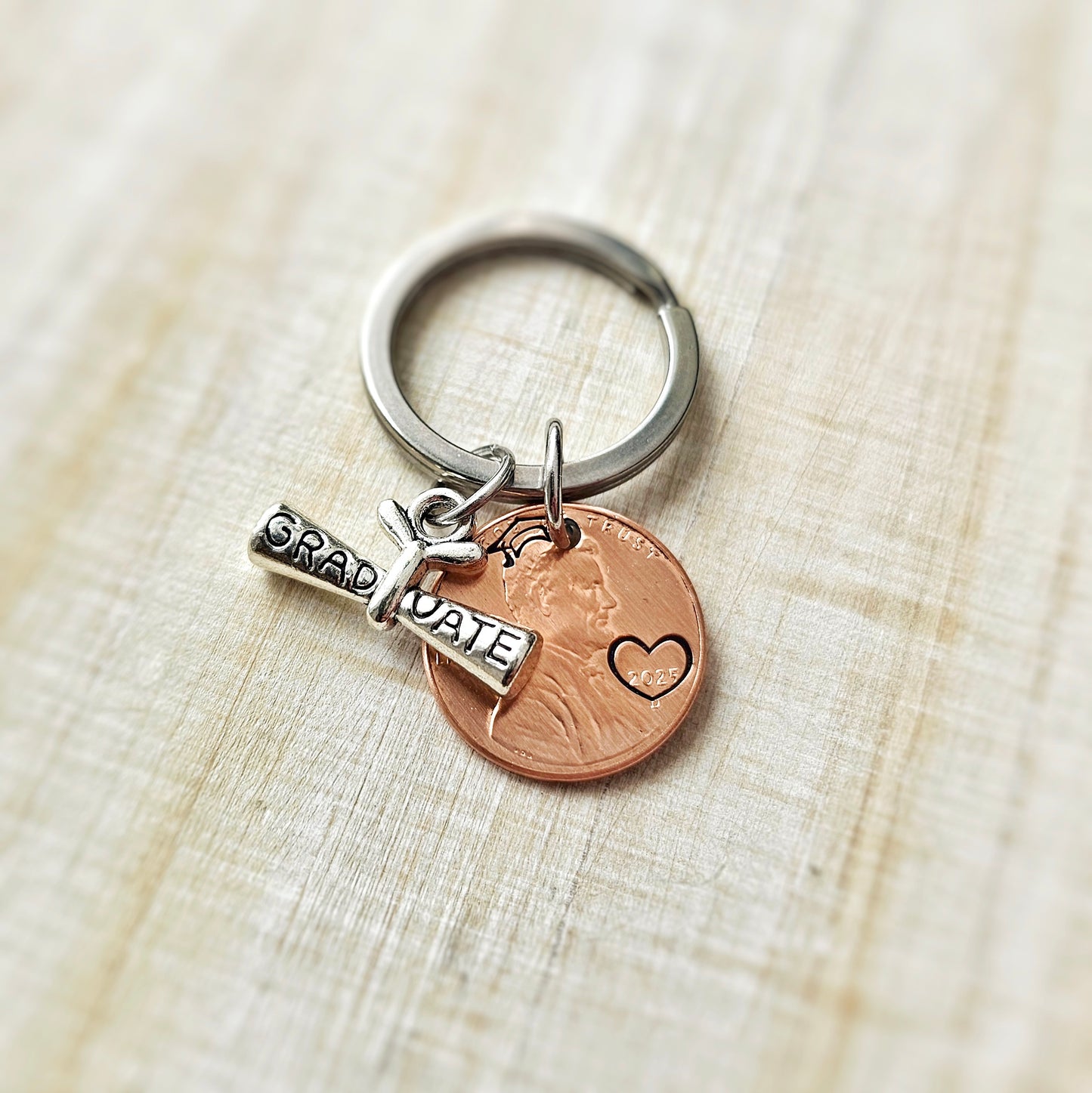 Heart 2025 Penny Graduation Keychain with Diploma