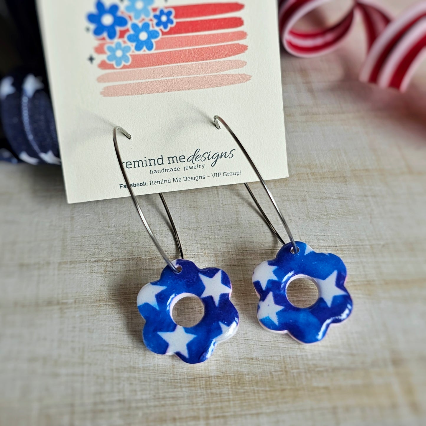 Flower Clay Dangle Hoop Earrings