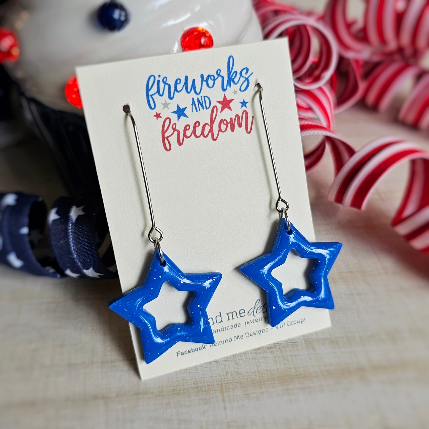 Blue Star Dangle Earrings