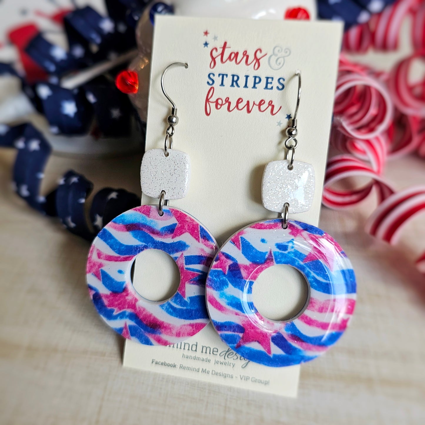 Stars and Stripes Clay Dangle Earrings