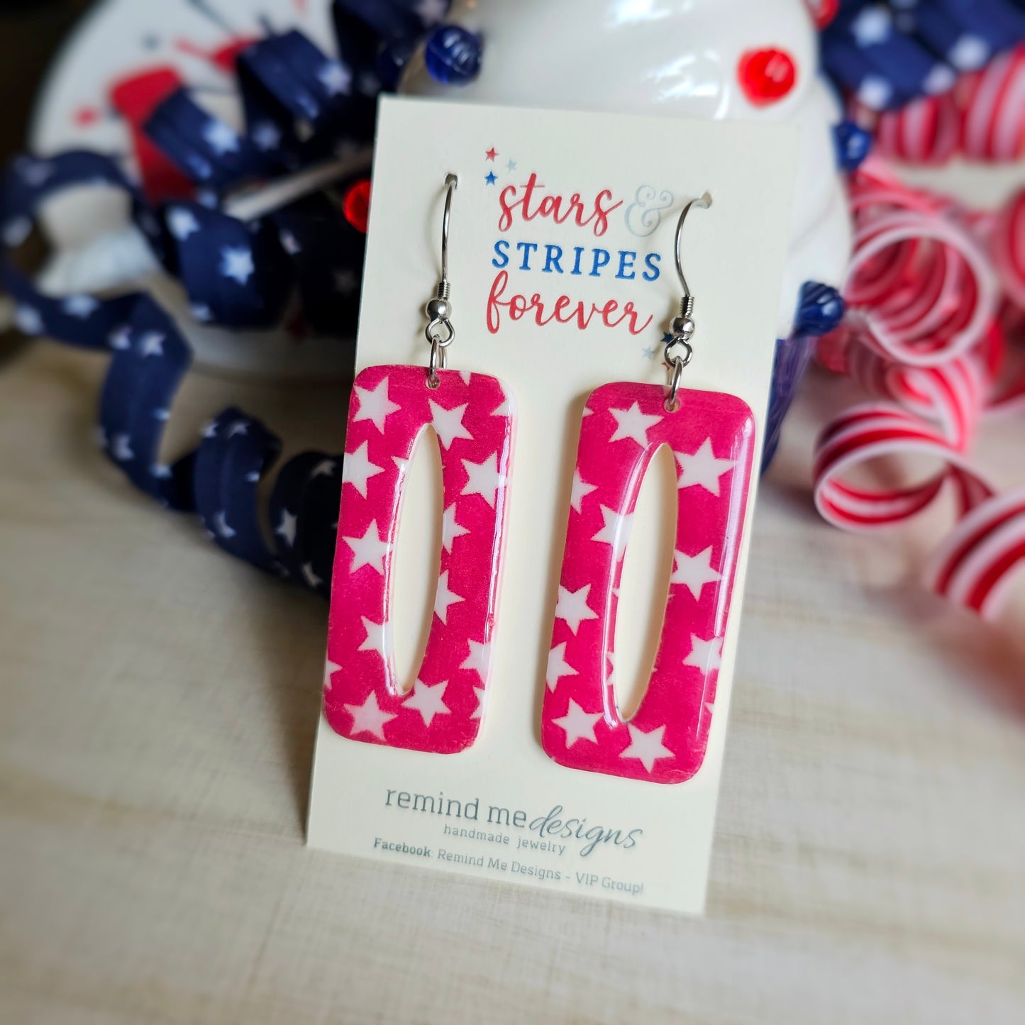 Red Stars Clay Dangle Earrings