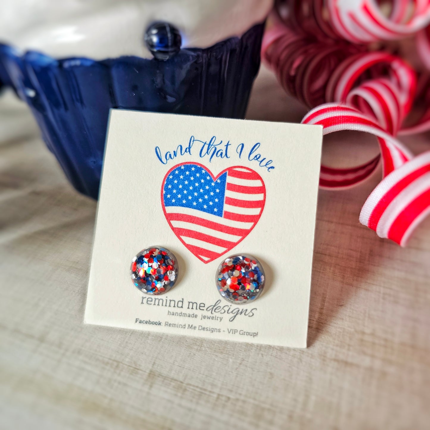 Red, White and Blue Resin Glitter Studs