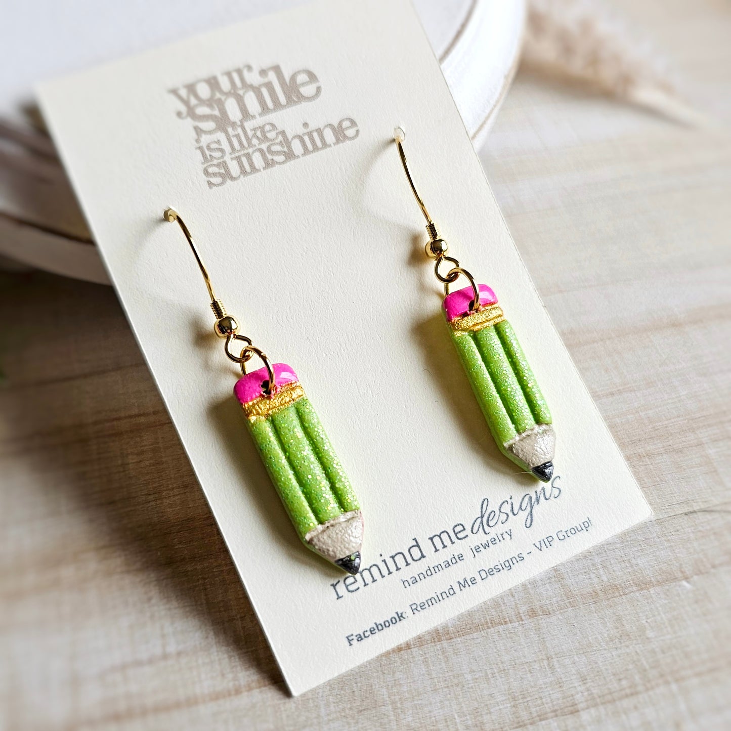 Bright Green Glitter Pencil Clay Dangles
