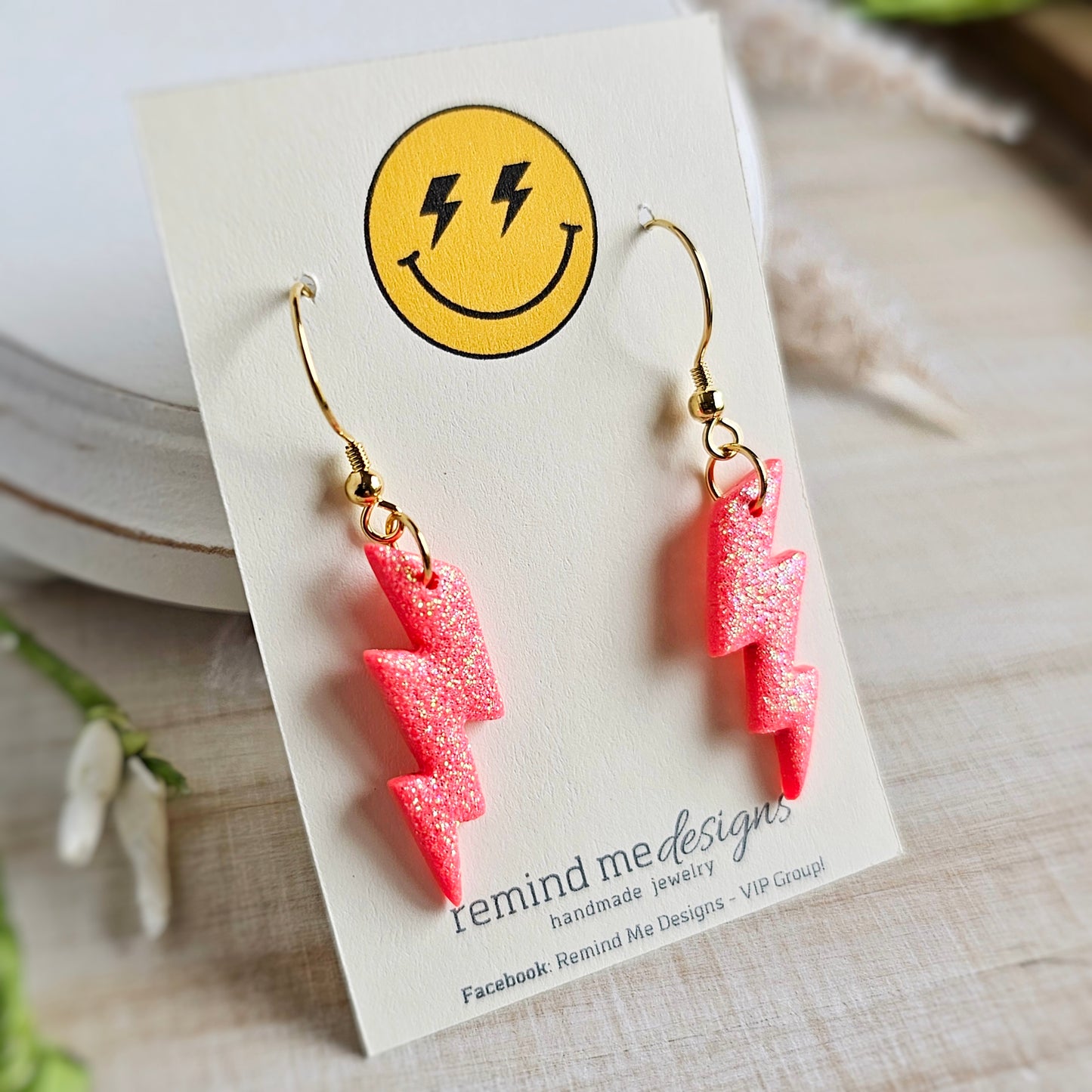 Coral Glitter Lightning Bolt Dangle Earrings