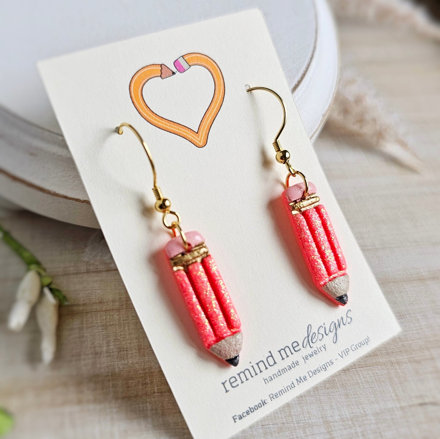 Coral Glitter Pencil Clay Dangle Earrings