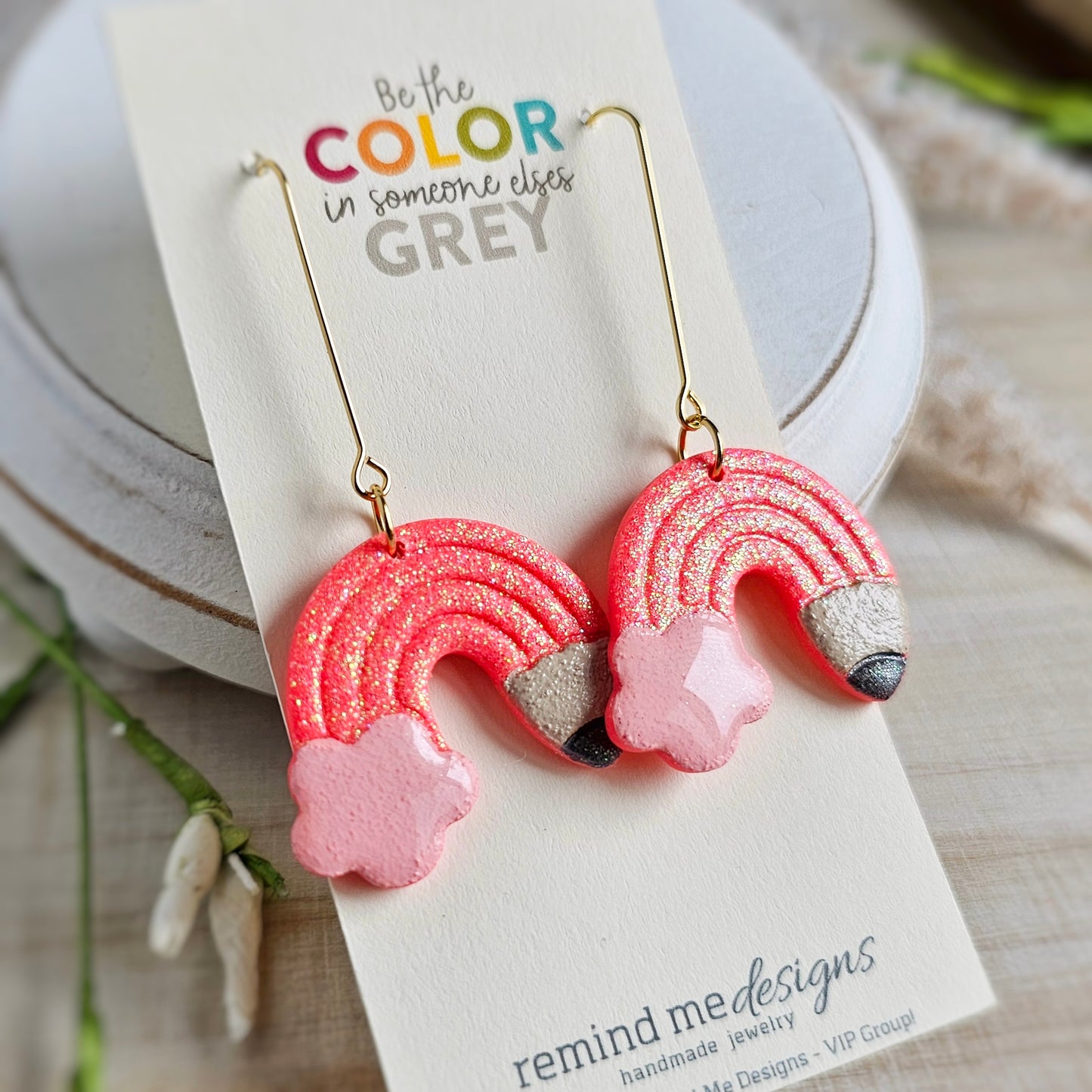 Coral Glitter Pencil Clay Dangle Earrings