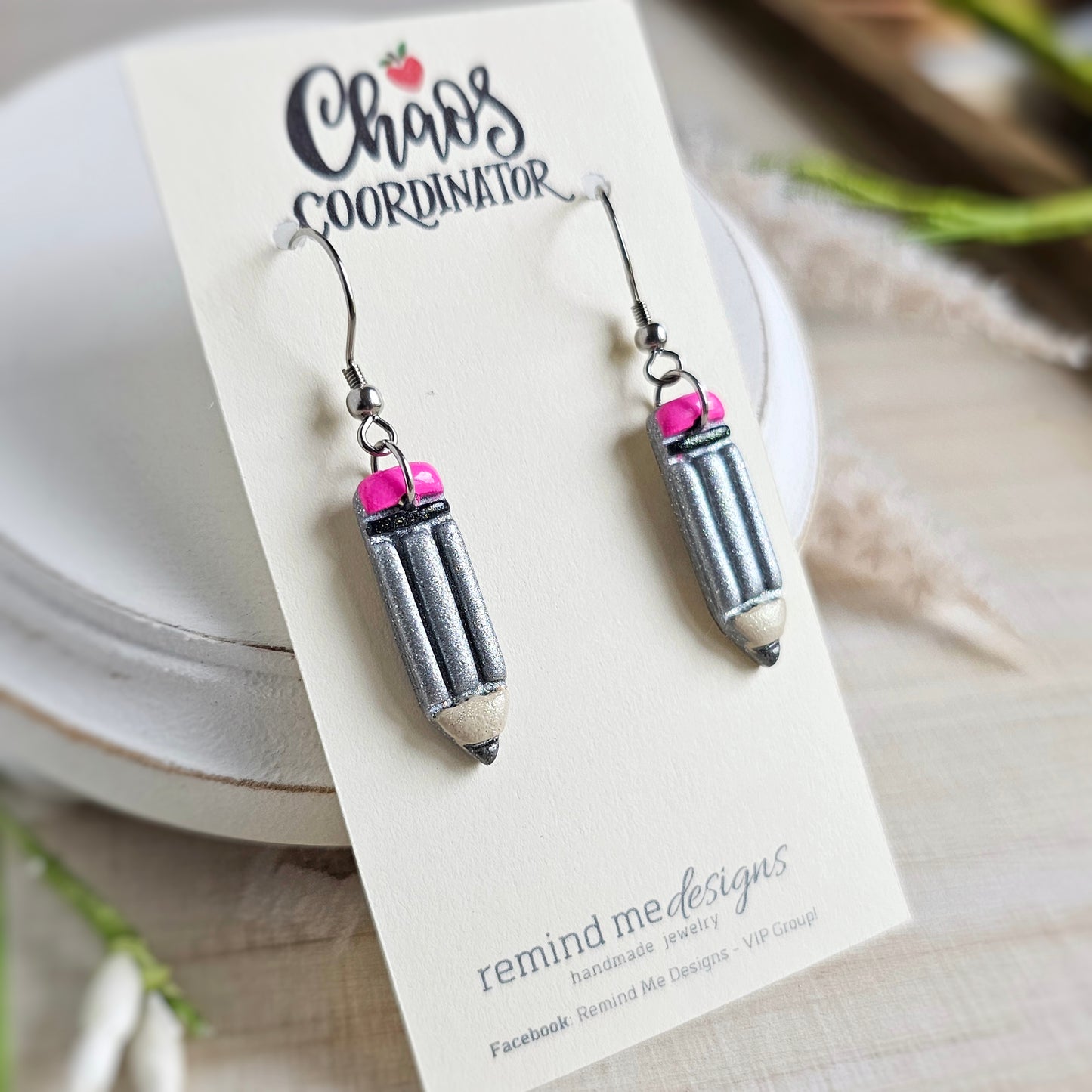 Silver Pencil Clay Dangles