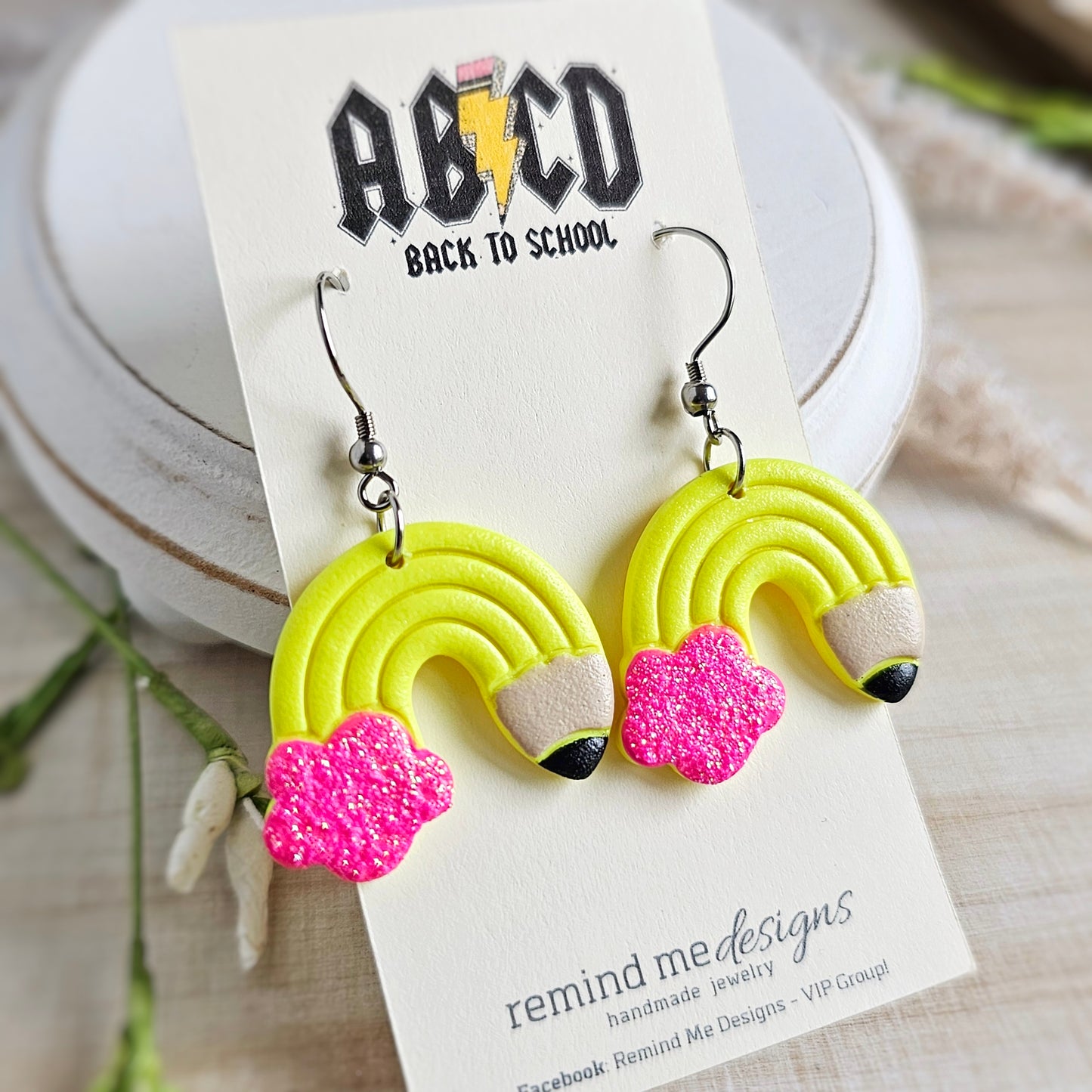 Neon Yellow Pencil Clay Dangle Earrings