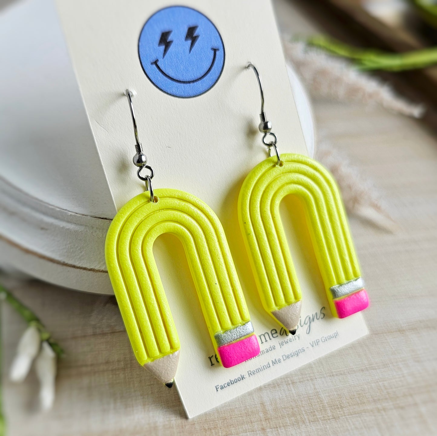 Neon Yellow Pencil Clay Dangle Earrings