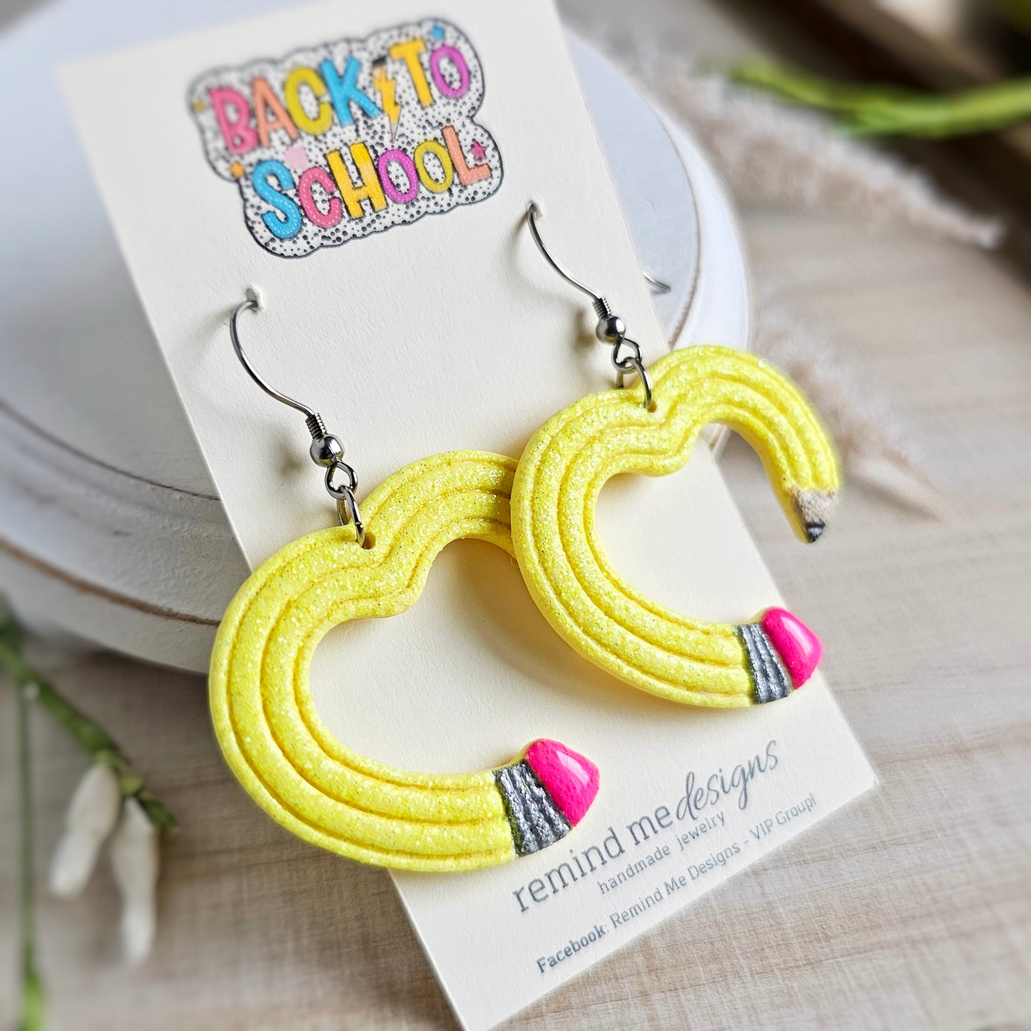 Neon Yellow Glitter Pencil Clay Dangle Earrings