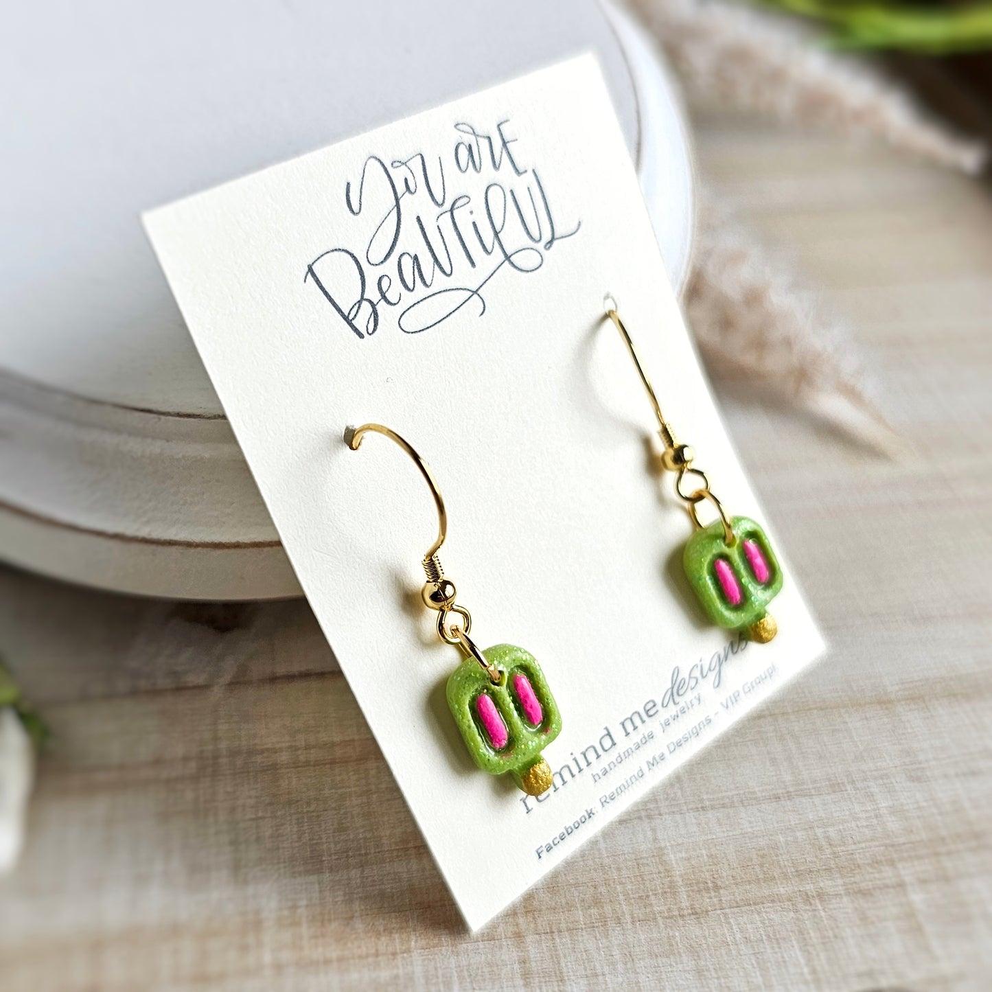 Bright Green Glitter Popsicle Polymer Clay Dangles