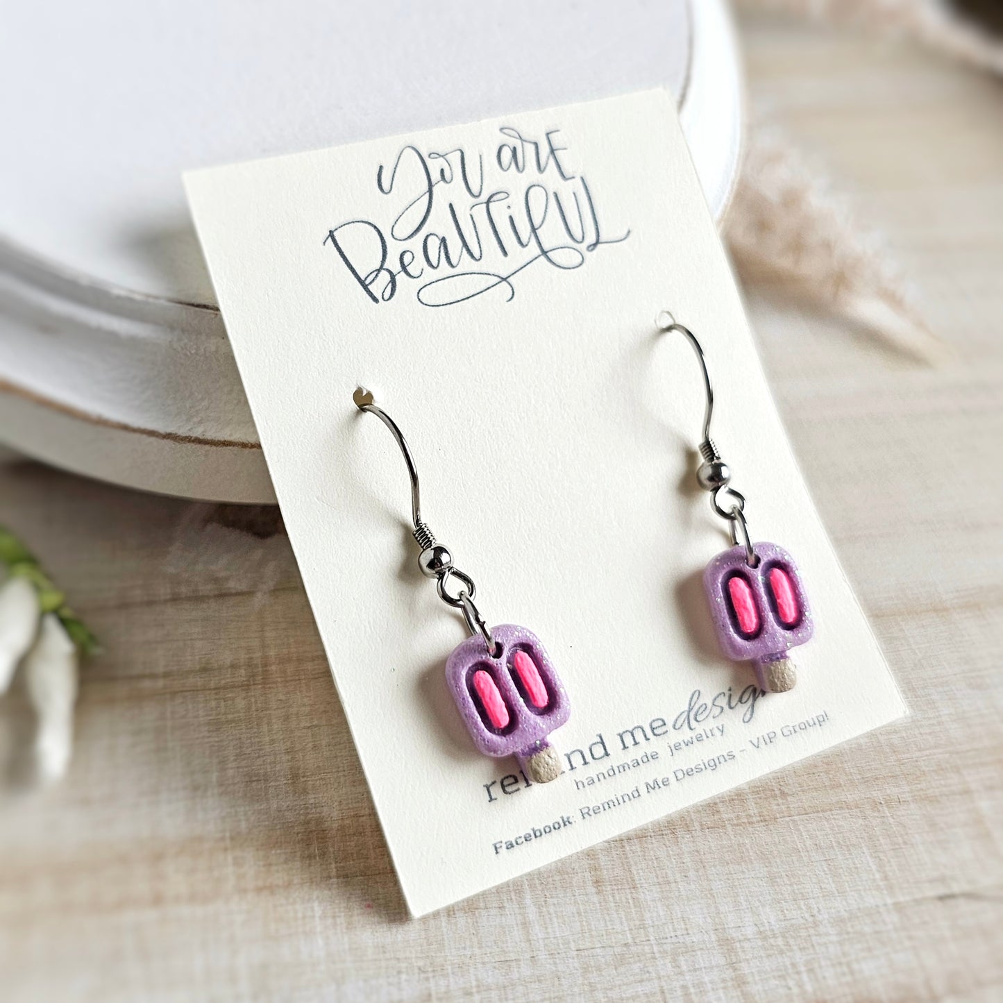 Fairy Purple Glitter Popsicle Polymer Clay Dangles