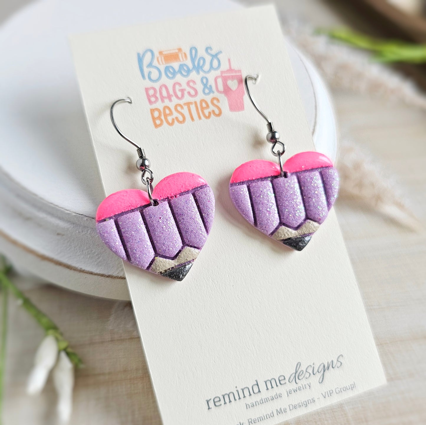 Purple Fairy Glitter Pencil Clay Dangle Earrings