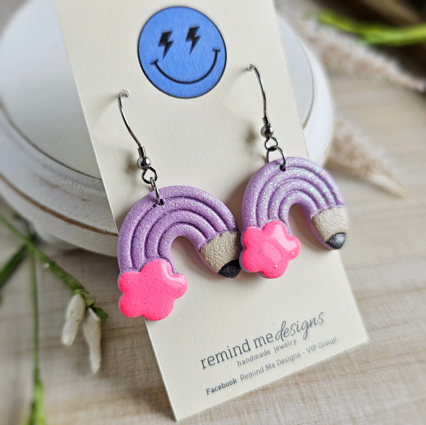 Purple Fairy Glitter Pencil Clay Dangle Earrings