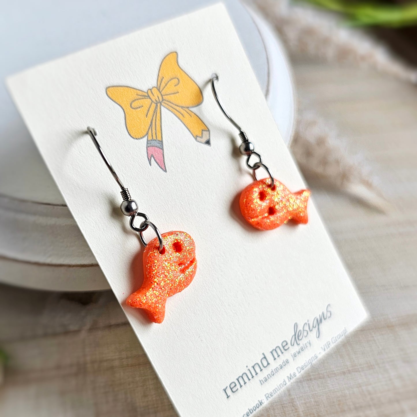 Bright Orange Glitter Goldfish Polymer Clay Dangles