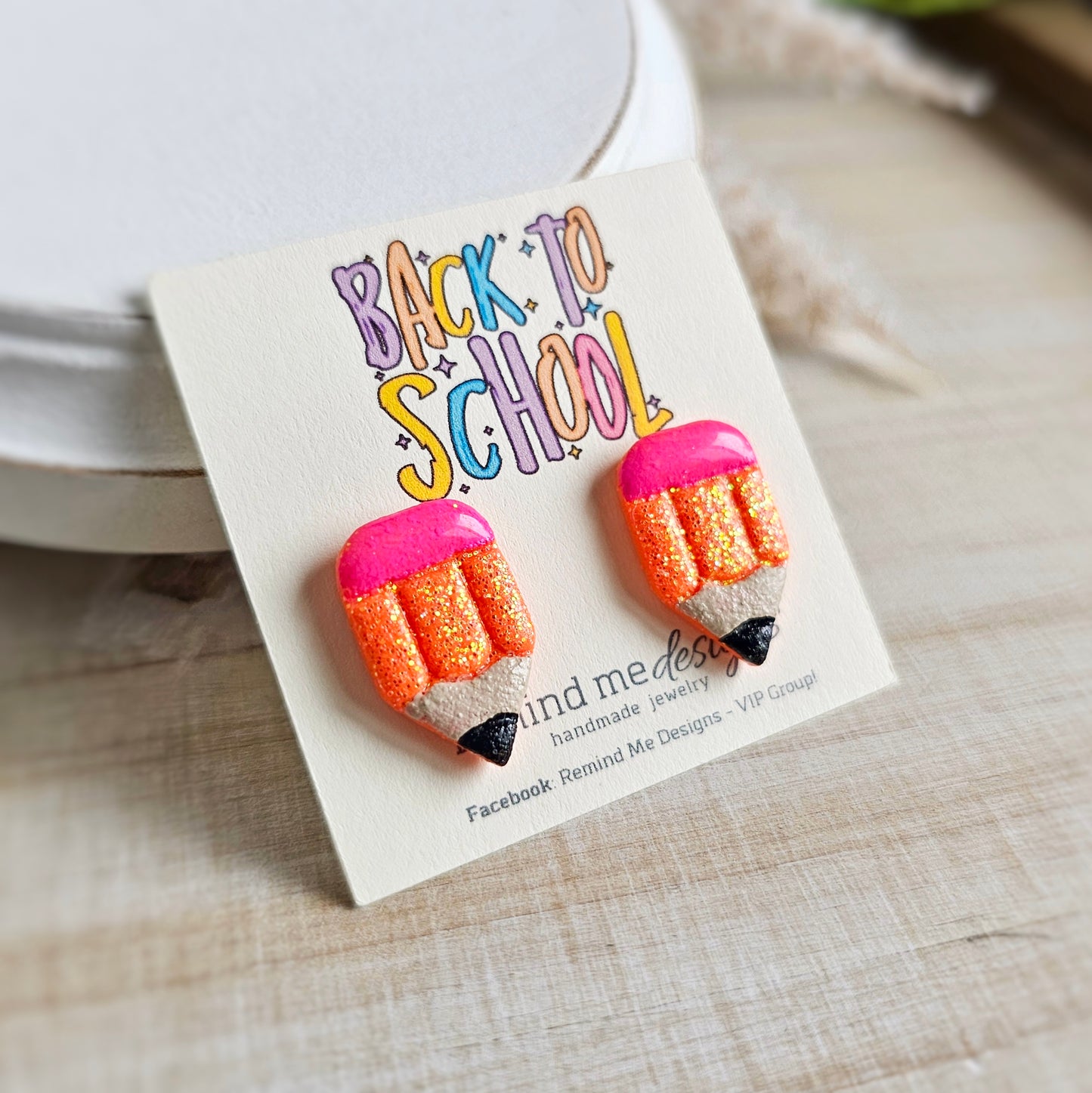 Bright Orange Glitter Pencil Clay Stud Earrings