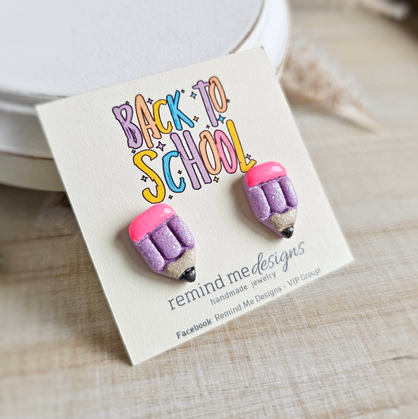 Purple Fairy Glitter Pencil Clay Stud Earrings