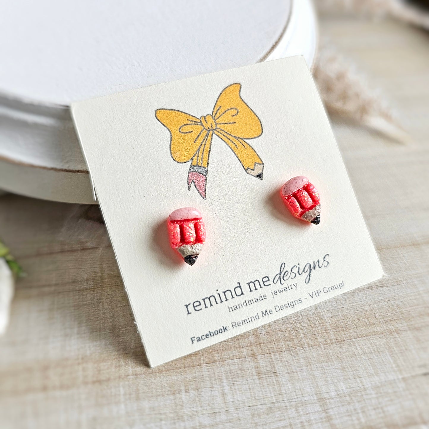 Coral Glitter Pencil Clay Stud Earrings
