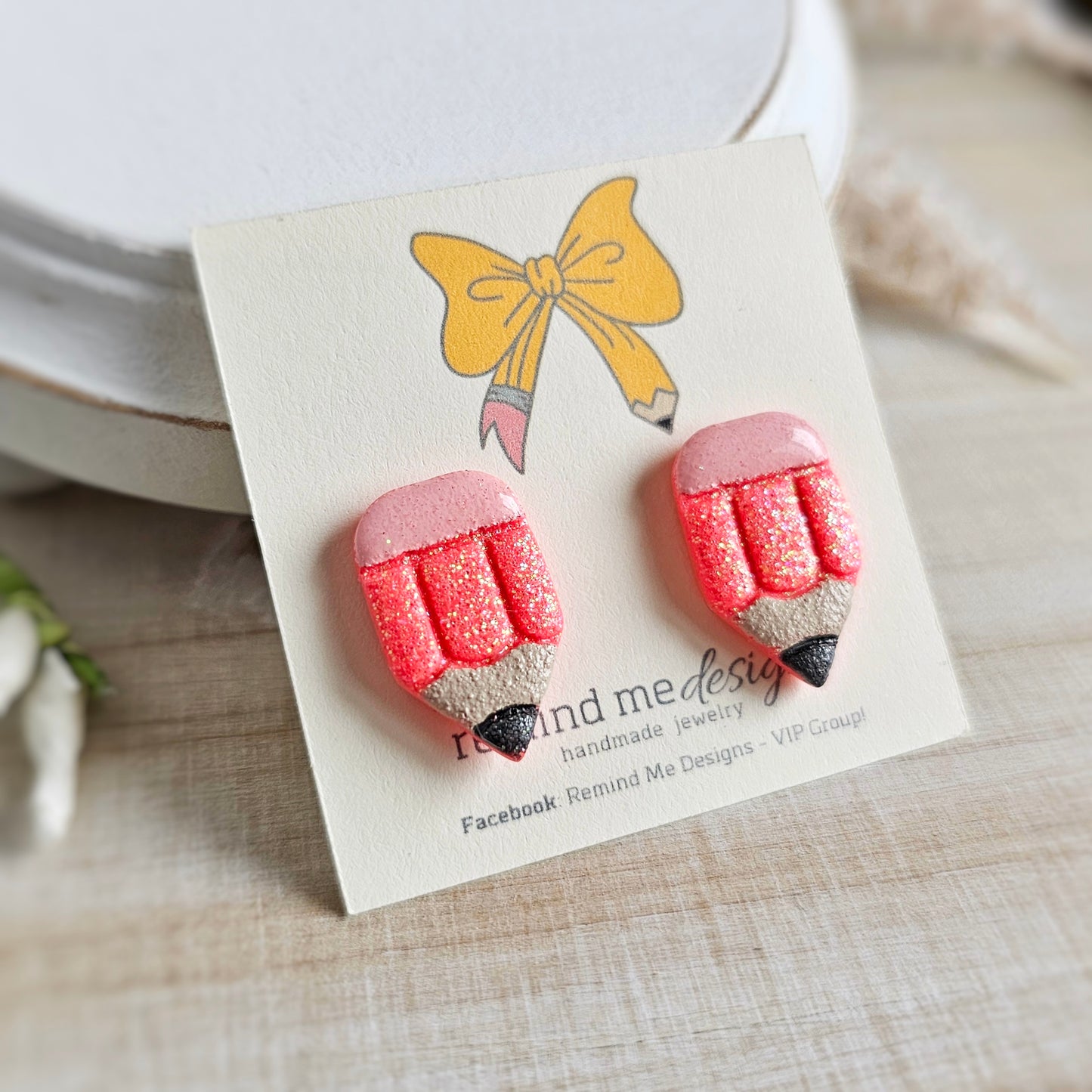 Coral Glitter Pencil Clay Stud Earrings