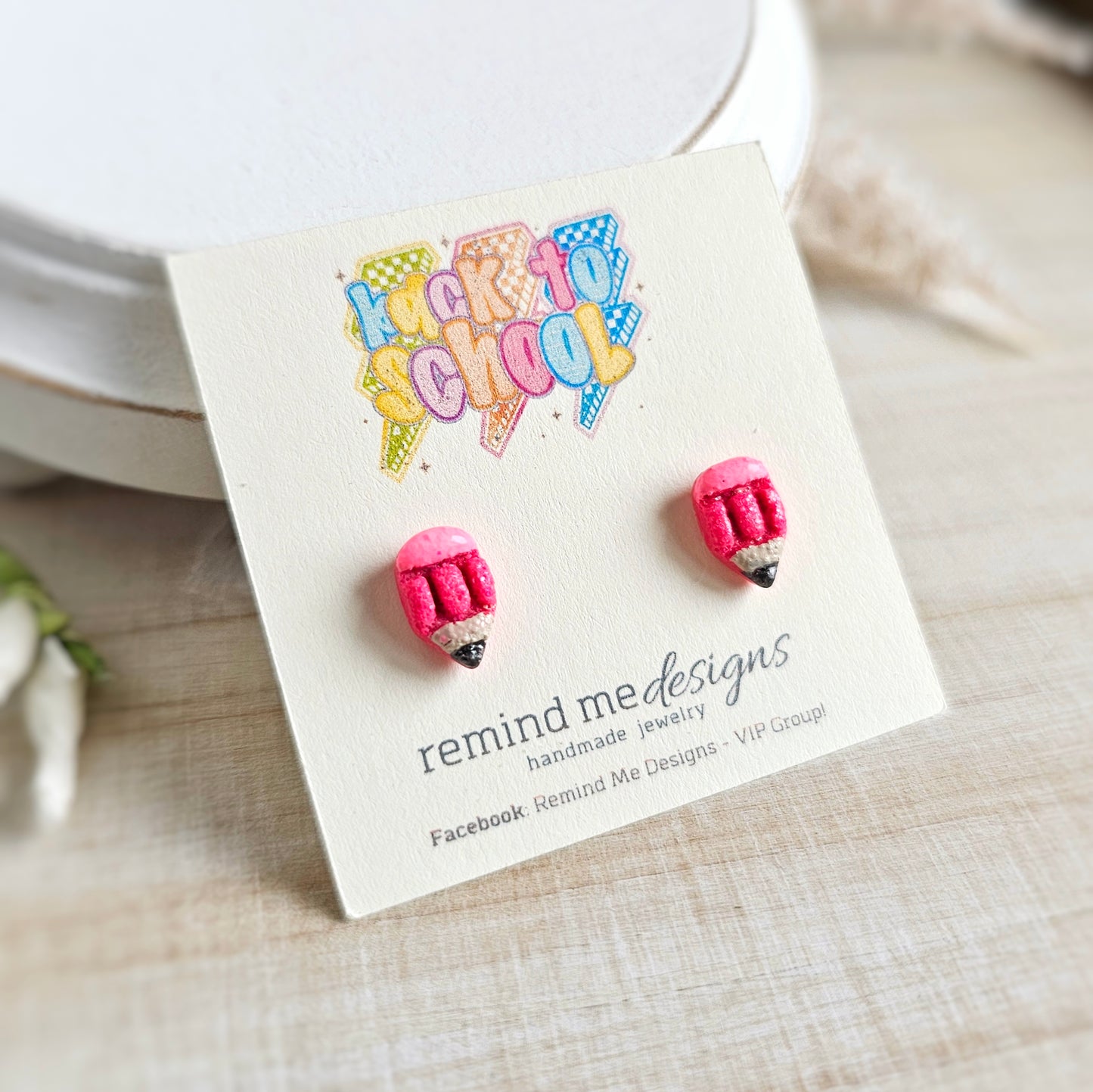 Hot Pink Glitter Pencil Clay Stud Earrings