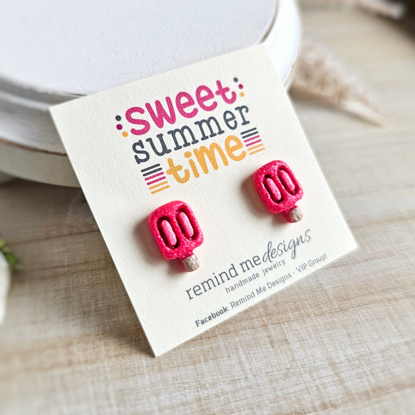 Hot Pink Glitter Popsicle Polymer Clay Studs