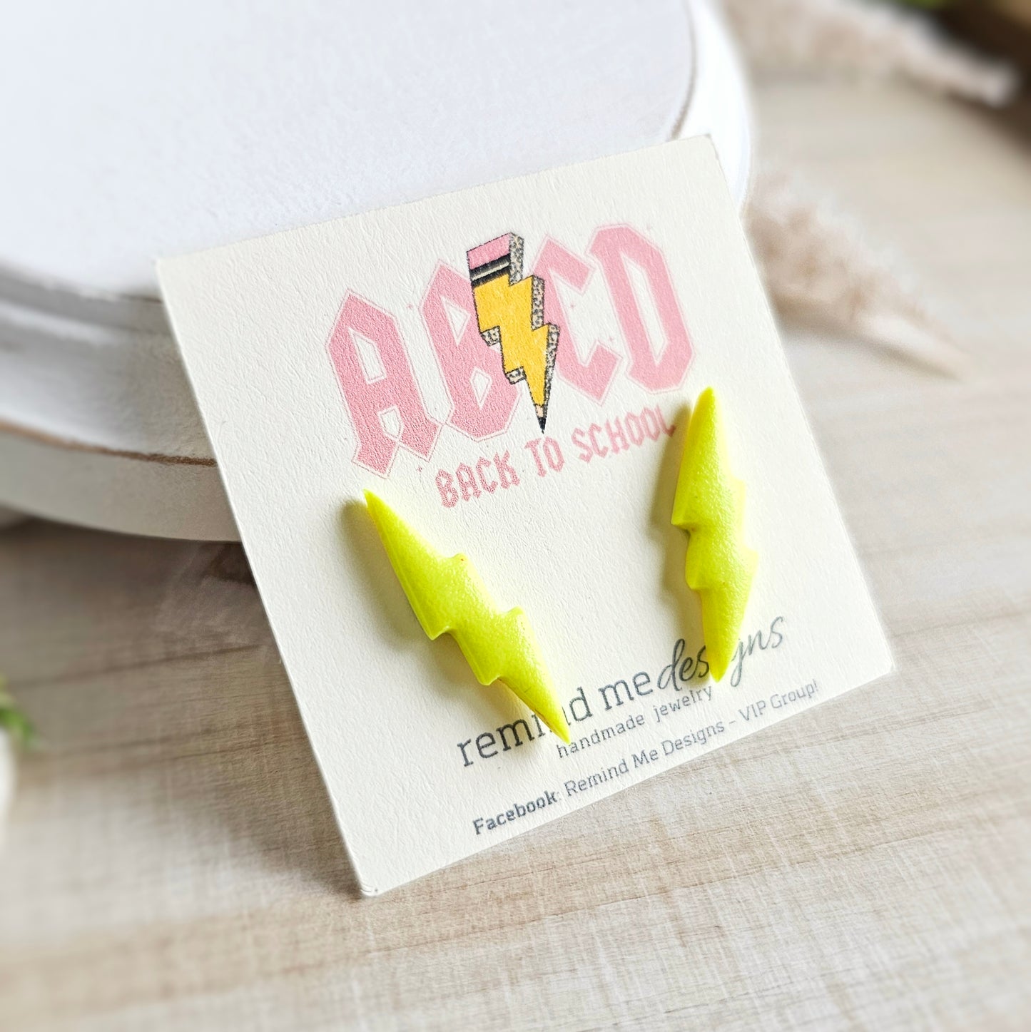 Neon Yellow Lightning Bolt Polymer Clay Studs
