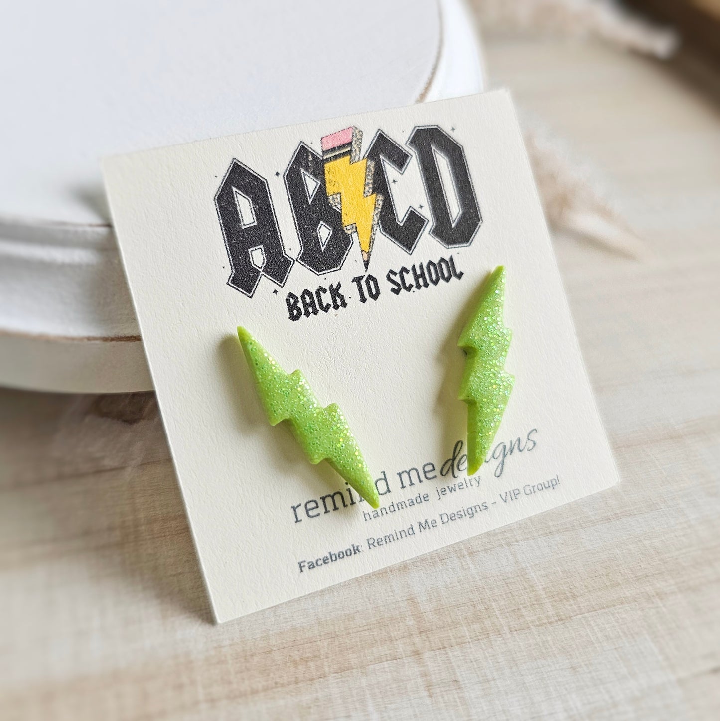Bright Green Glitter Lightning Bolt Polymer Clay Studs