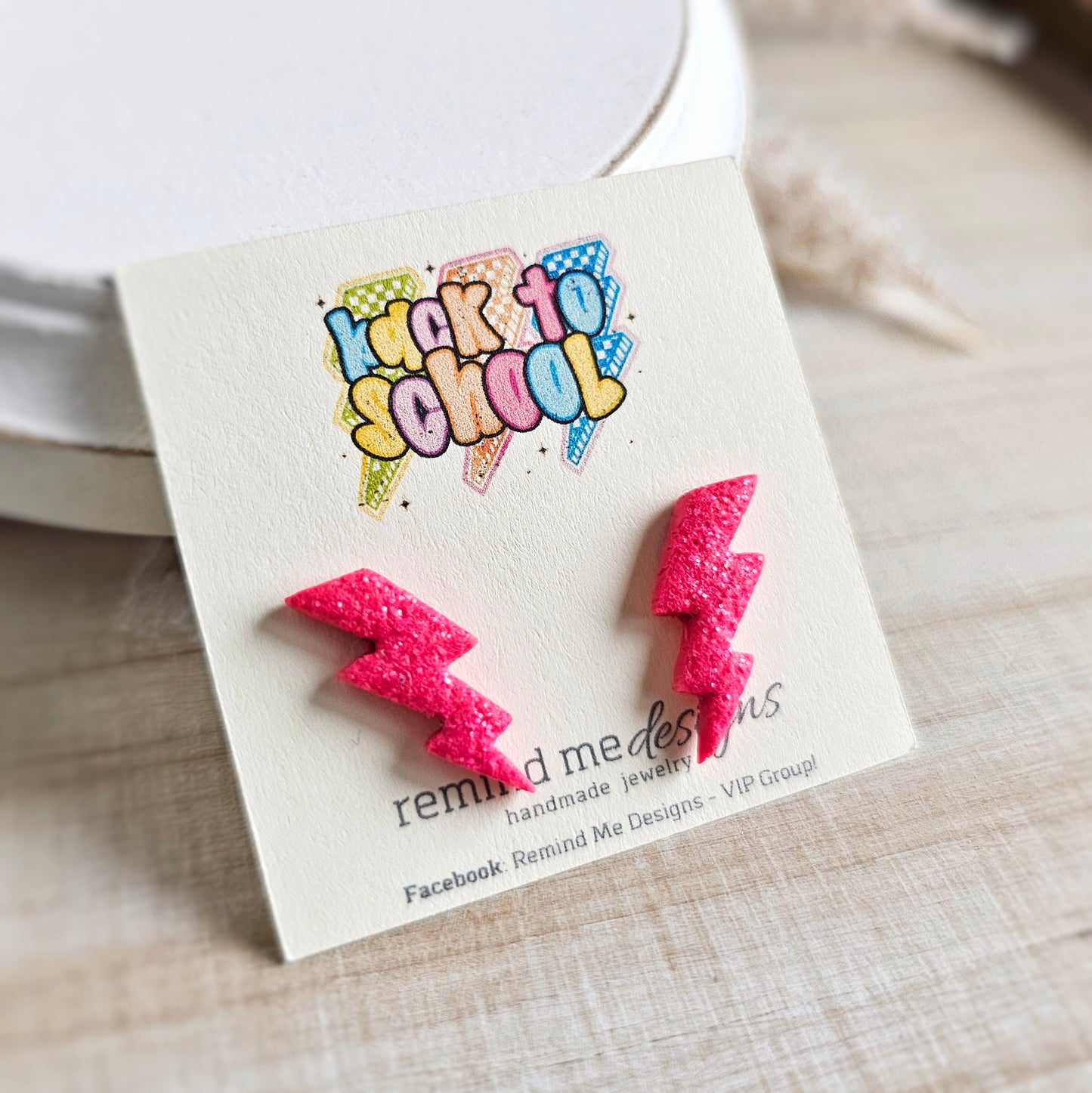 Hot Pink Glitter Lightning Bolt Polymer Clay Studs