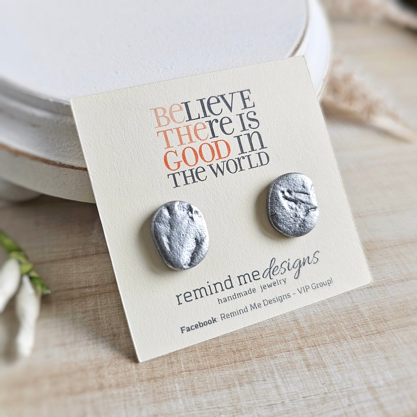 Metallic Silver Polymer Clay Studs
