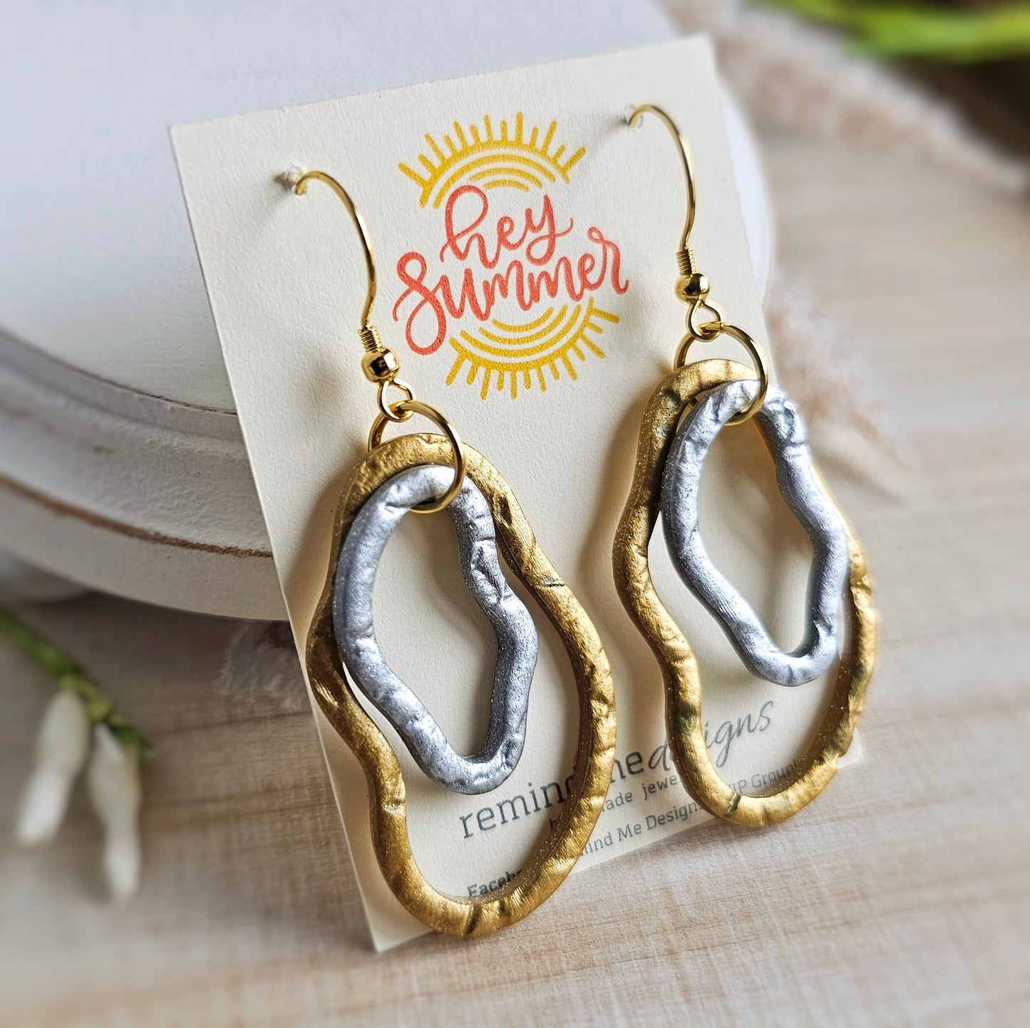 Metallic Silver and Gold Polymer Clay Dangles